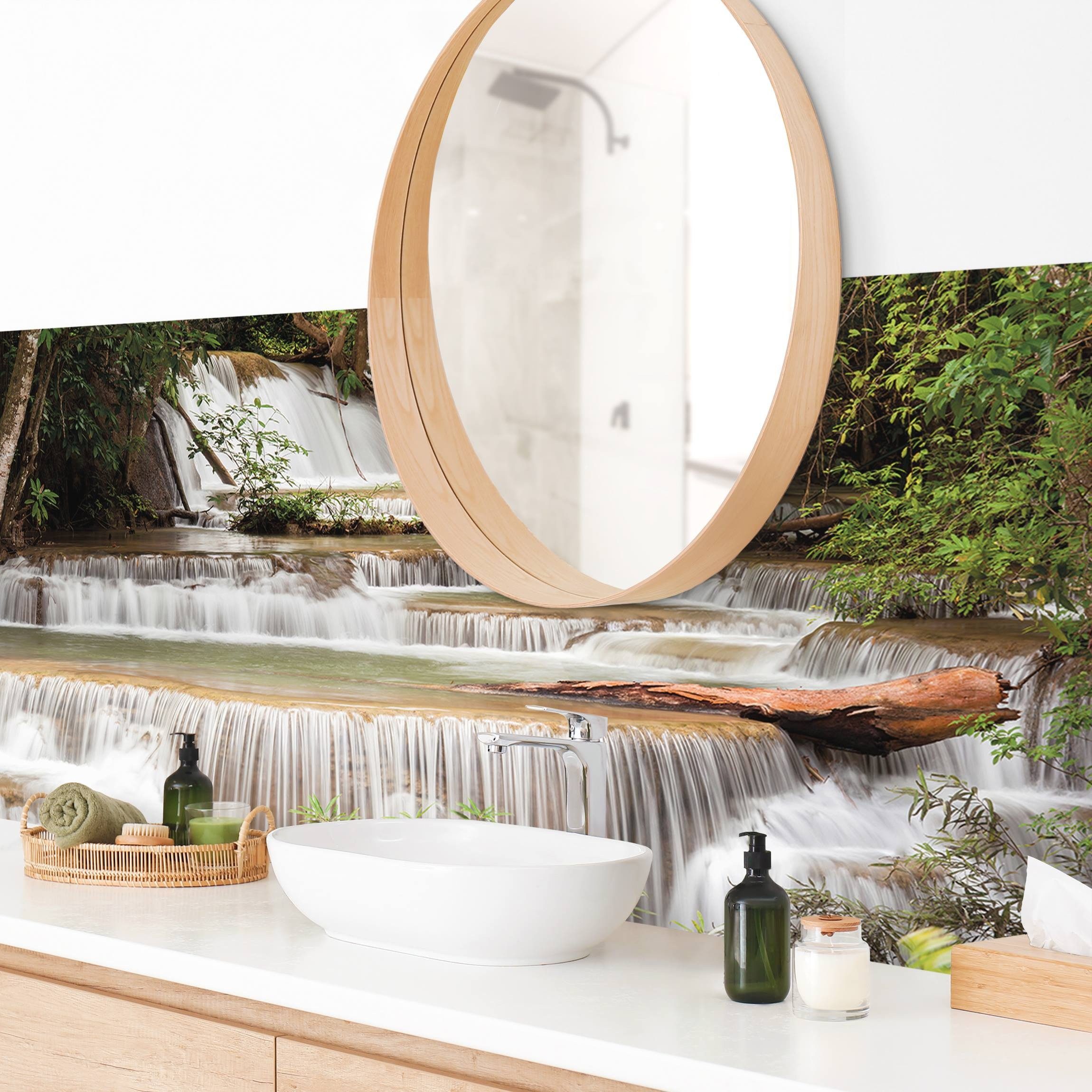 Bilderdepot24 Badrückwand grün fugenlose Wandverkleidung Bad Tropisch, (Hartfolie matt » Selbstklebend SMART 0,35 mm), wasserfestes Wandpaneel Regenwald