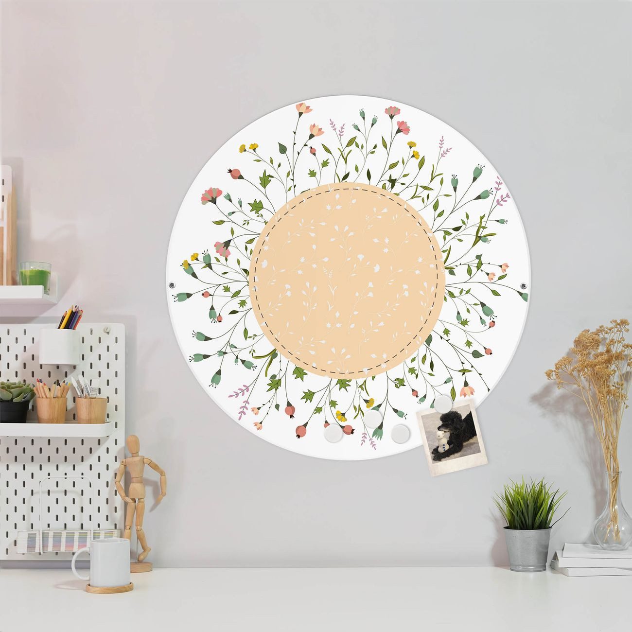 banjado Magnettafel Stahl Rund Hibiskus Kreis, (inkl. 4 Magnete, Runde Stahlmagnettafel)