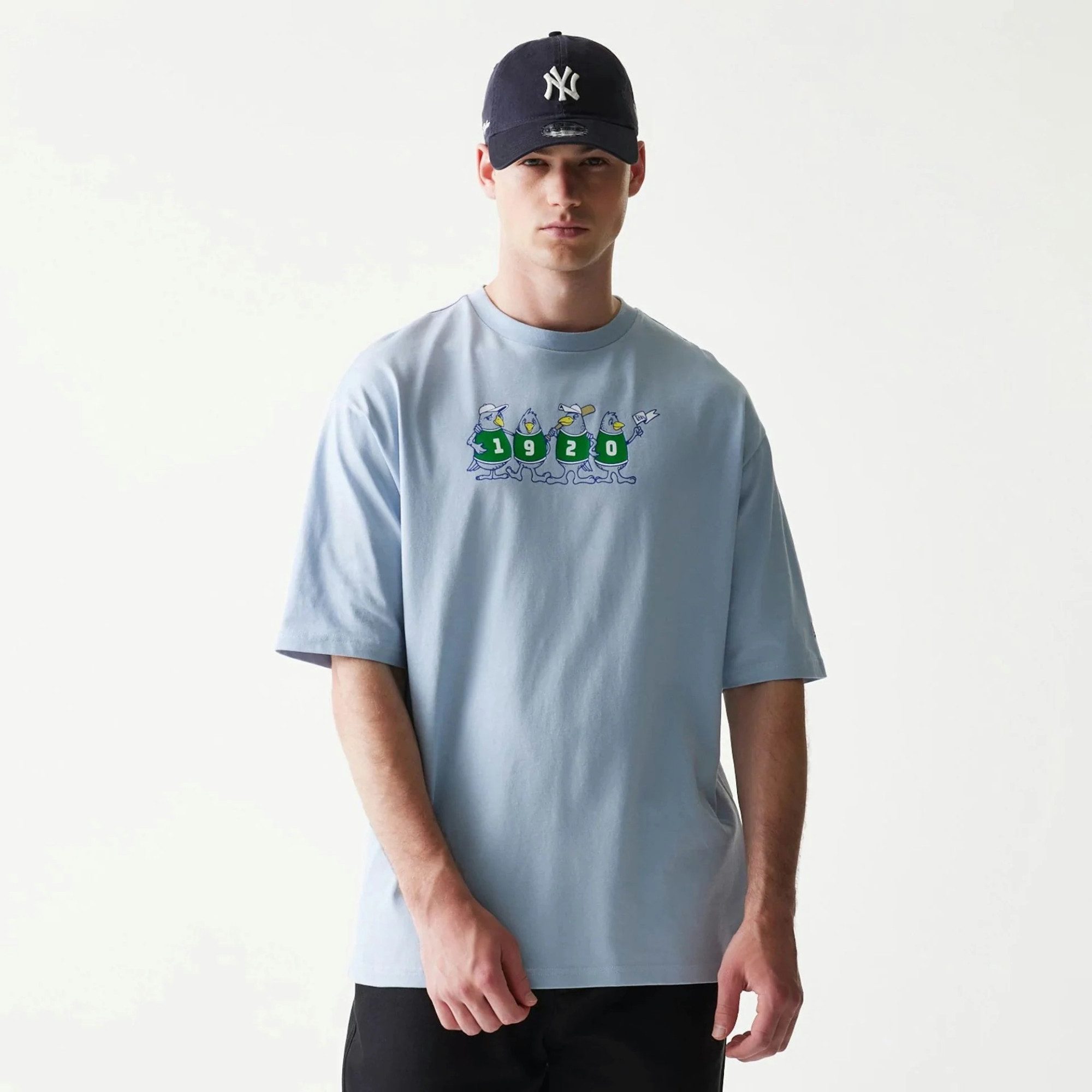 New Era Print-Shirt Baseball Birds Character Graphic Oversized T-Shirt - Pastellblau