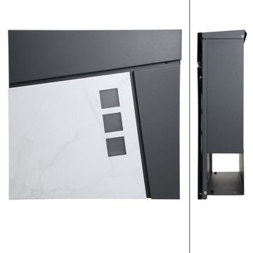 ML-DESIGN Briefkasten Wandbriefkasten Postkasten Mailbox, Anthrazit/Weiß-Marmoroptik 37x36,5x11cm Stahl 2 Schlüssel