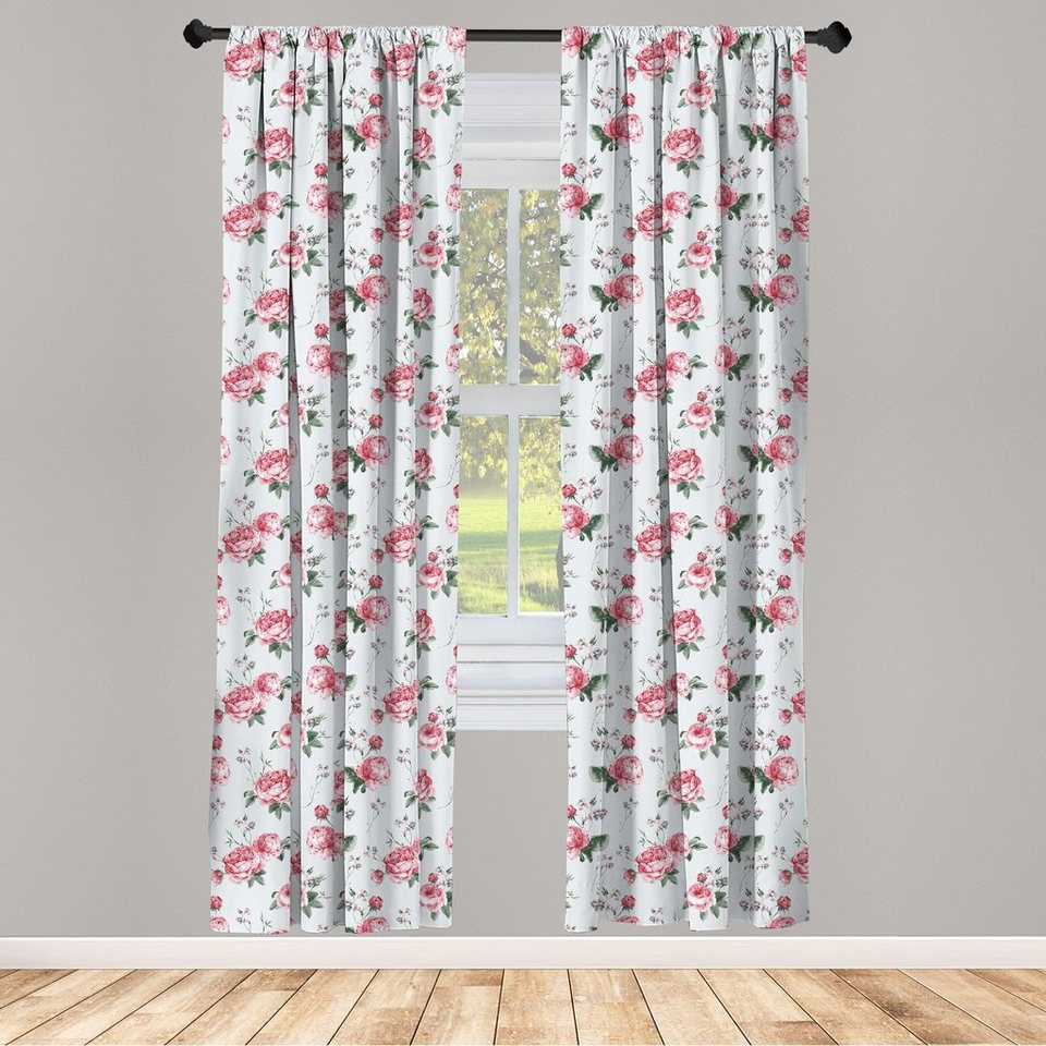Gardine Vorhang für Wohnzimmer Schlafzimmer Dekor, Abakuhaus, Microfaser,  Romantisch Frühlings-Blumen-Rosen