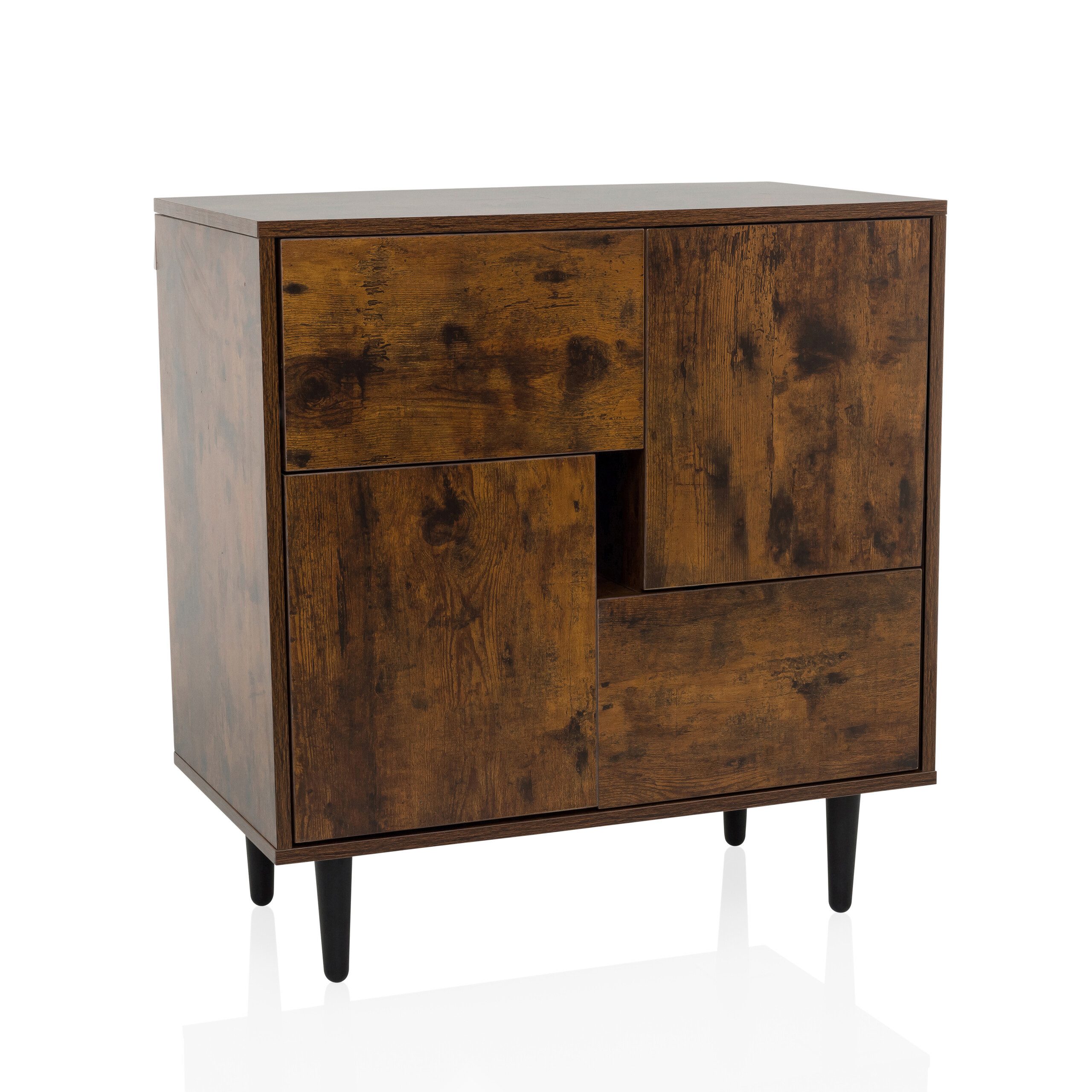 hjh LIVING Kommode LYKKJA Sideboard H/B/T: 77.0 x 72.0 x 39.5 cm, Sideboard mit 2 Schubladen und 2 Türen, Modernes Design, Grifflos