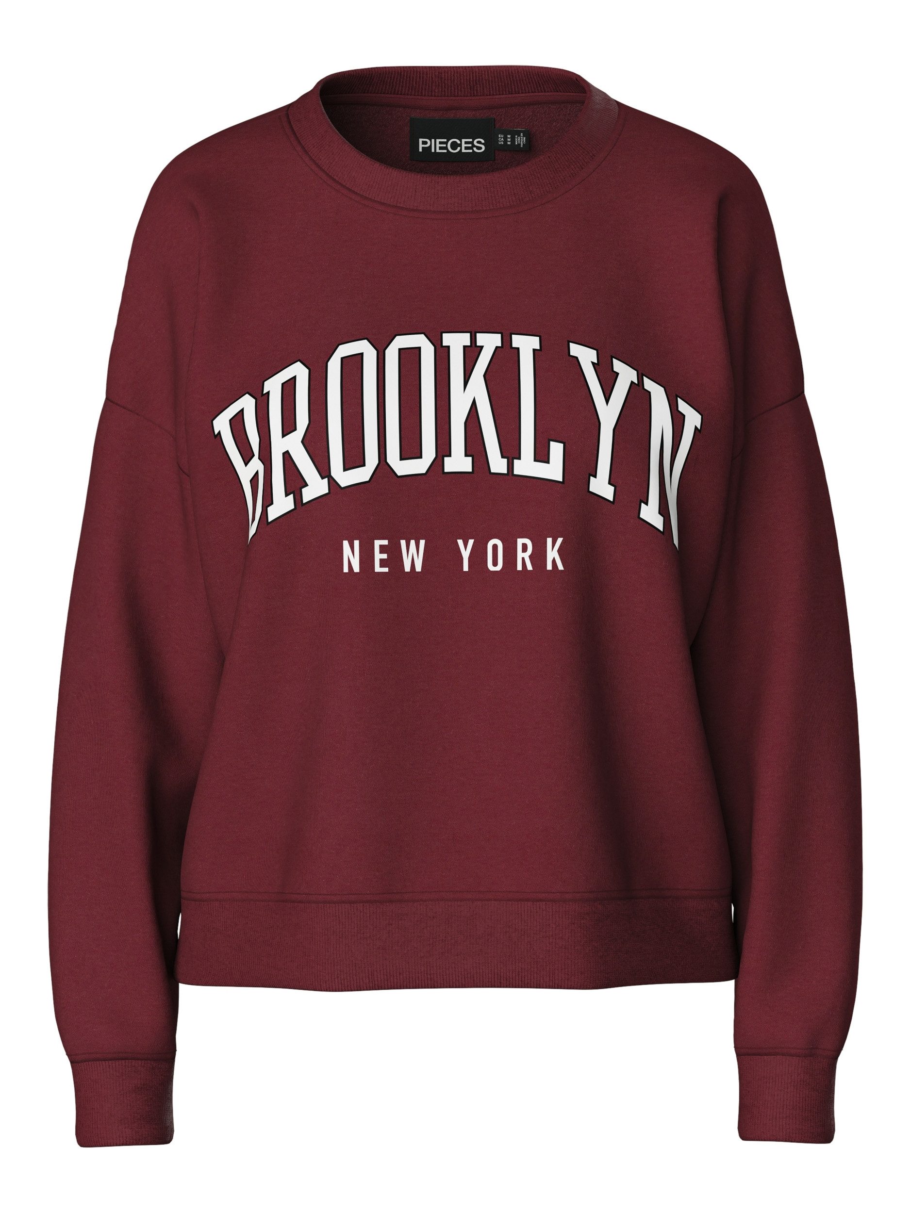 pieces T-Shirt PCTAMY LS LOOSE SWEAT D2D PB, Tawny Port/BROOKLYN IN WHITE COLOR