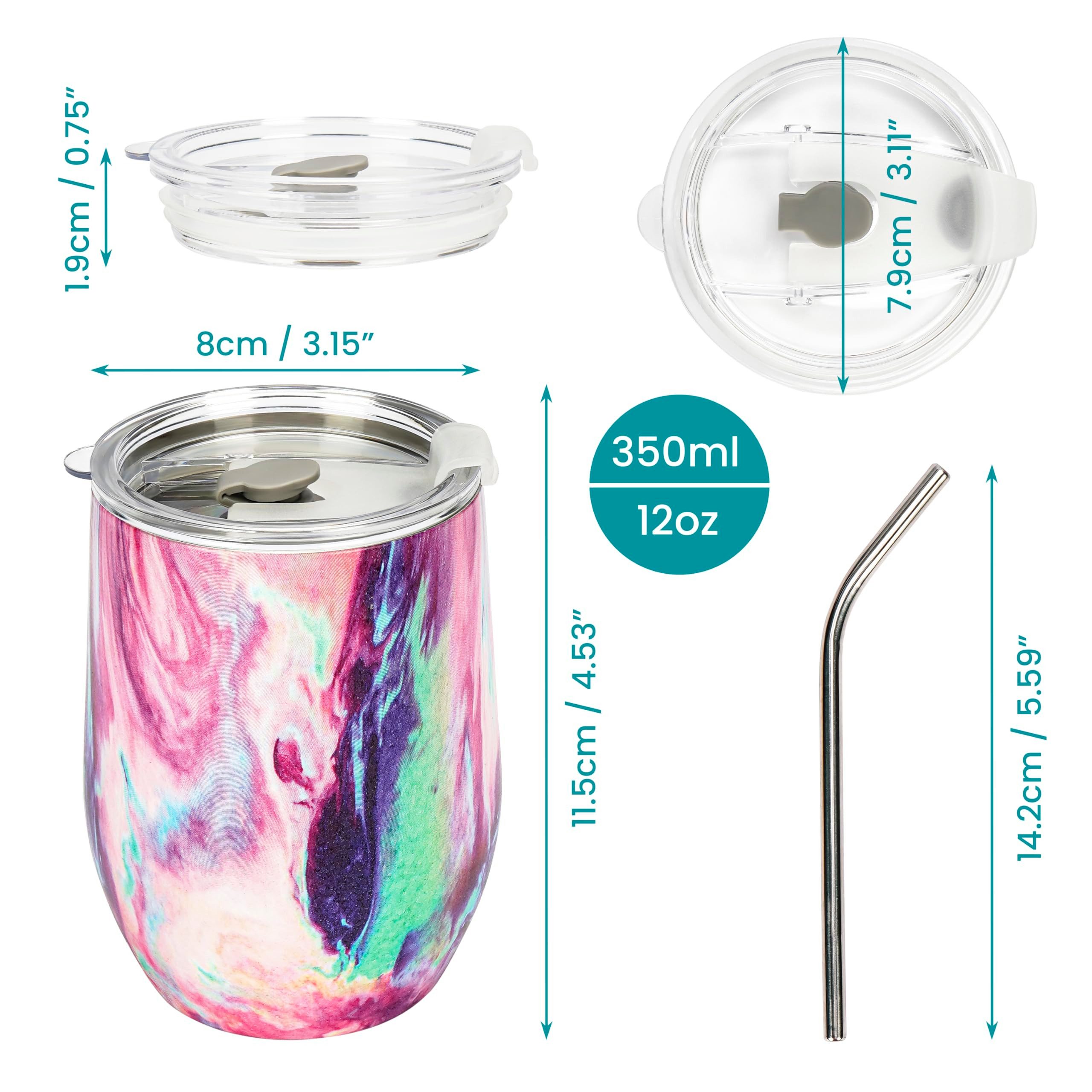 Belle Vous Thermobecher BELLE VOUS Edelstahl Isolierbecher 350 ml mit Strohhalm, Edelstahl