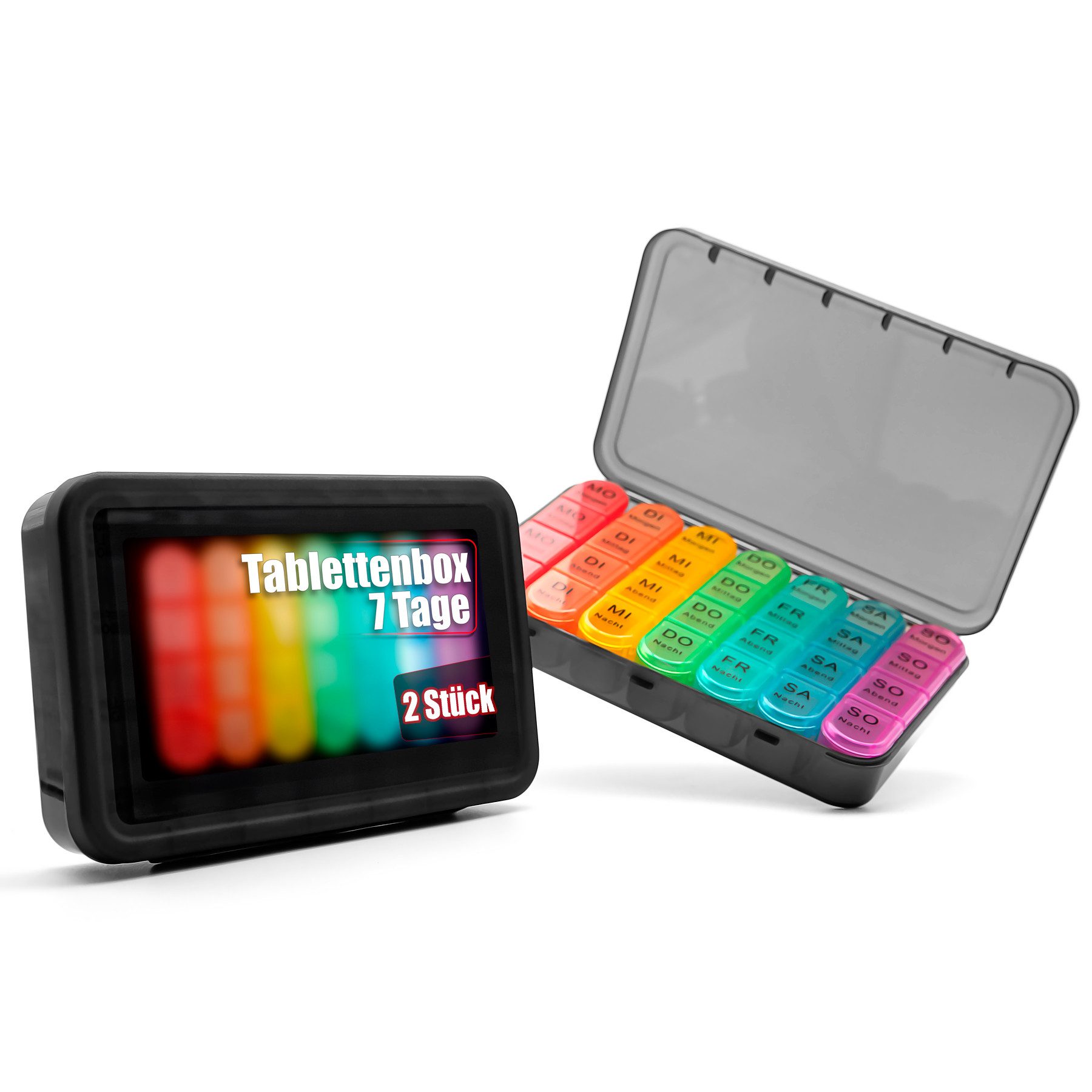 BigDean Pillendose 2 Stück Tablettenbox 7 Tage/ 4 Fäch luftdicht & lebensmittelecht (Set, 2 St., Tablettensortimentbox), Tablettenbox, 7 Tage Sortiment, Luftdicht, Lebensmittelecht