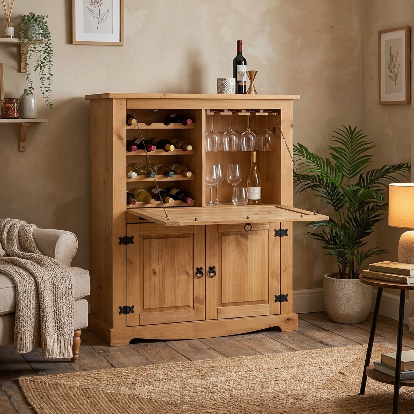 IDIMEX Hochschrank TEQUILA Weinschrank Mexiko Möbel Barschrank Hausbar Weinregal Kiefer massiv Me