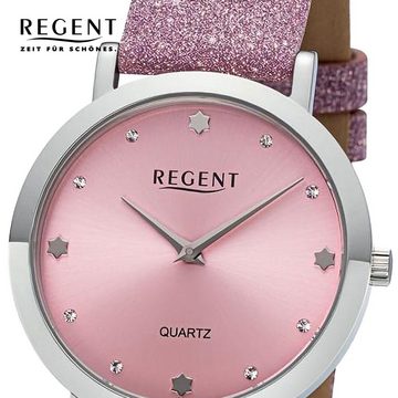 Regent Quarzuhr Regent Damen Armbanduhr Analog, (Analoguhr), Damen Armbanduhr rund, extra groß (ca. 32,5mm), Lederarmband