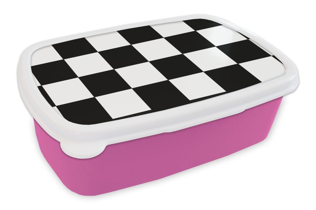 Erwachsene, Schwarz Schachbrett Kunststoff, Lunchbox Kunststoff Brotdose (2-tlg), für Snackbox, und Weiß, Muster rosa - - Kinder, MuchoWow Mädchen, Brotbox