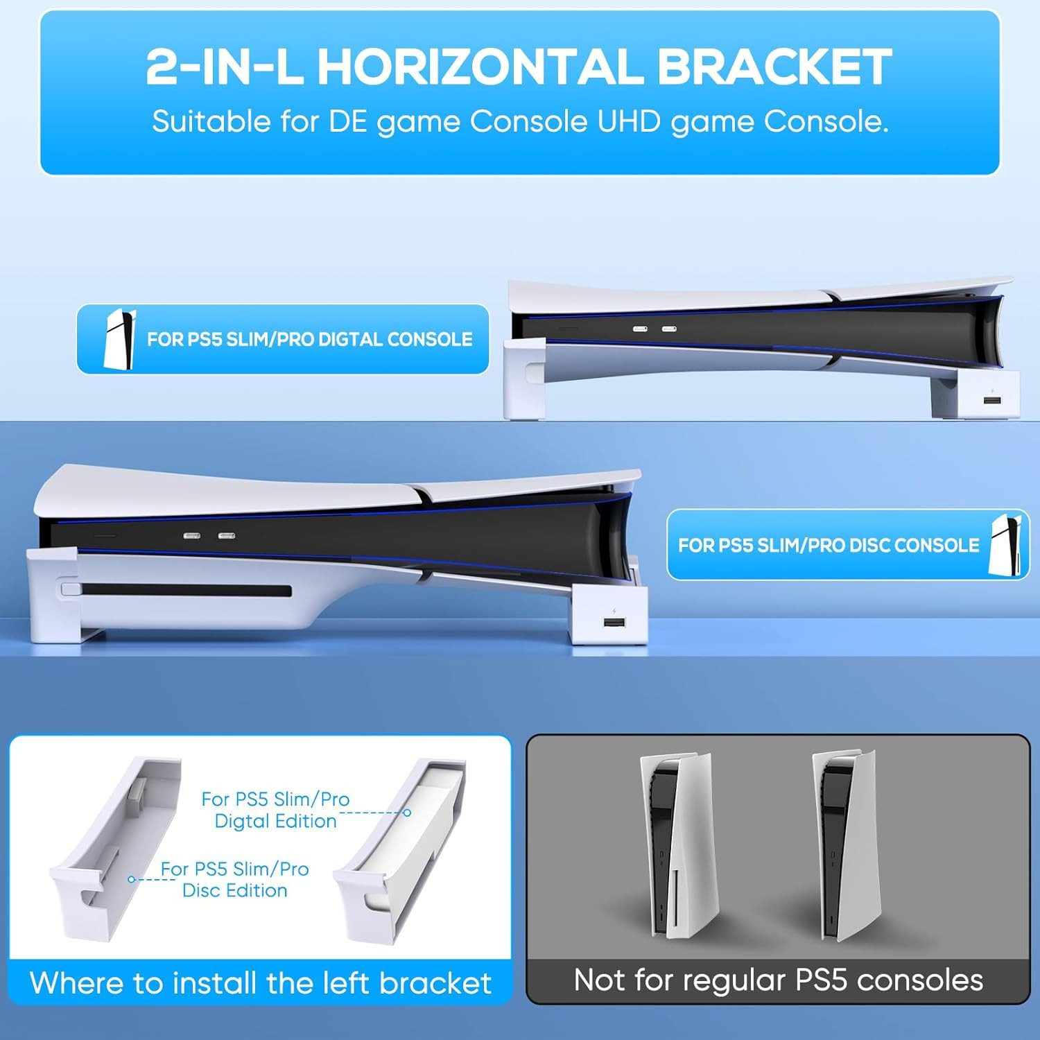 TUWENA Horizontaler Stand für PS5 Pro/Slim mit 4-Port USB Hub, Ladeanschluss PlayStation 5-Controller (Standfuß Zubehör für Playstation 5 Slim Disc & Digital Edition)