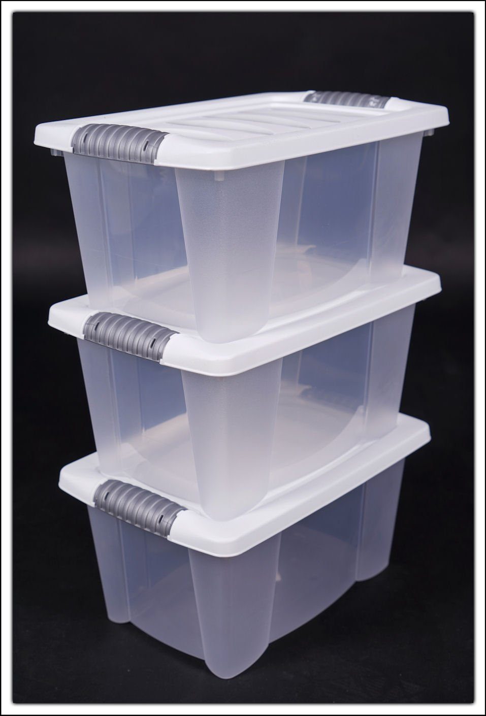 Spetebo Stapelbox 3er Stapelbox Multi Allzweck Box mit Deckel - 14 L (Set, 1 St., 3er Set), Deckel mit Klappverschlüssen und Griffen
