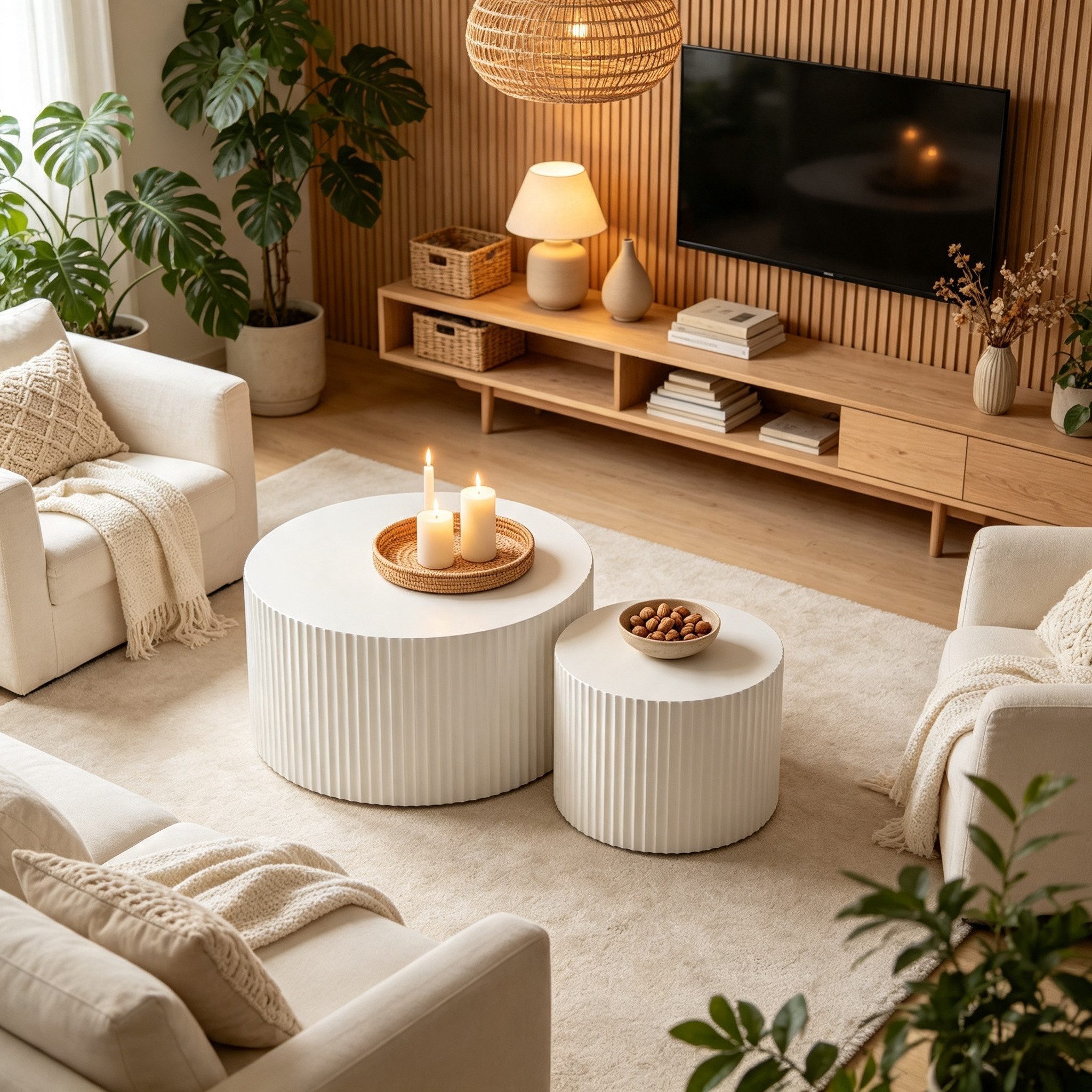NJLyuhome Couchtisch Modernes Nesting Set, Wohnzimmer-Kaffeeset, Runde Couchtische (2-St), Wellen-Design-Beistelltisch-Set mit wellenförmiger Struktur