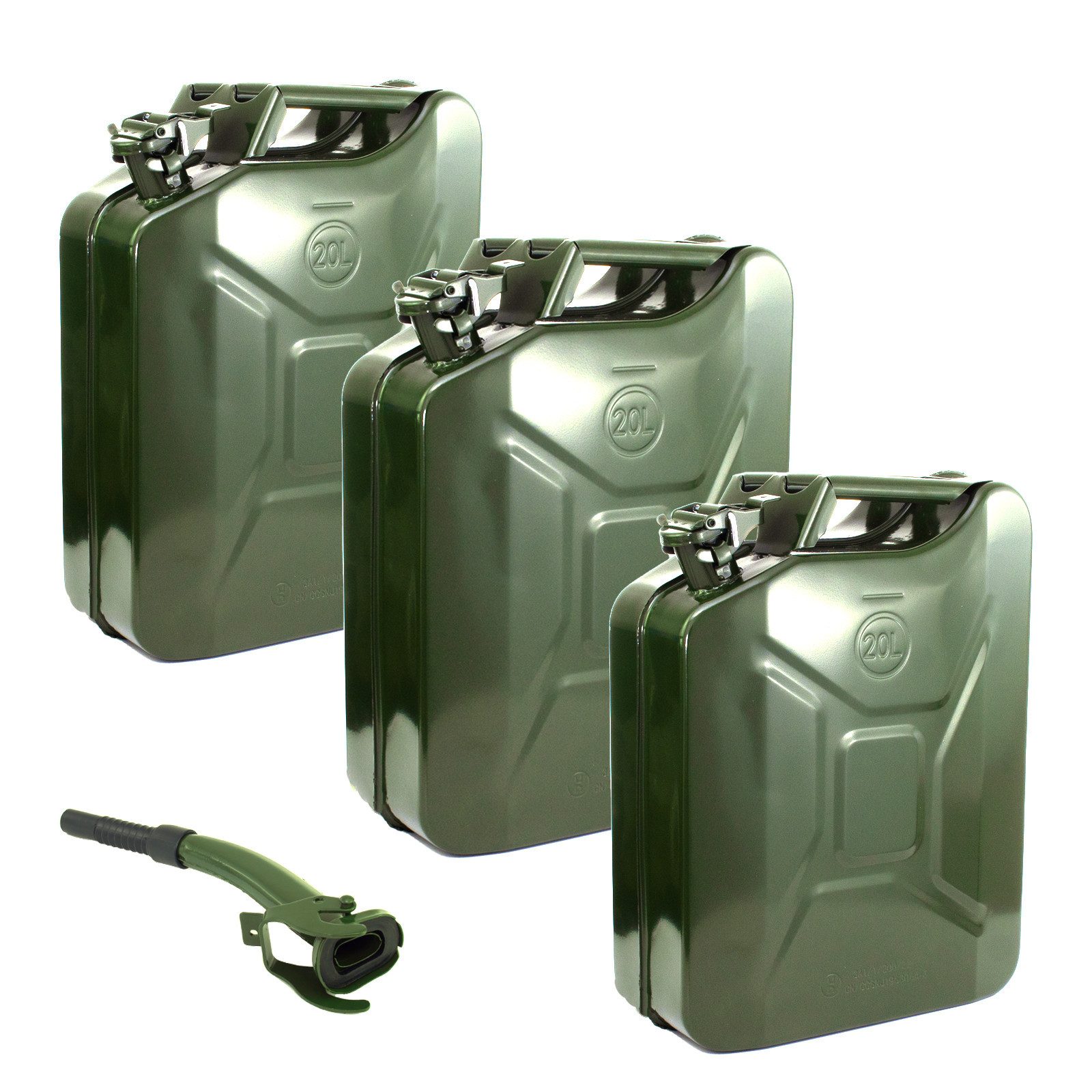 Holmwerk Kanister 3xDieselkanister 20 Liter Metallkanister Olivgrün mit Ausgießer (3er Set), Metallkanister Kraftstoffkanister Metall