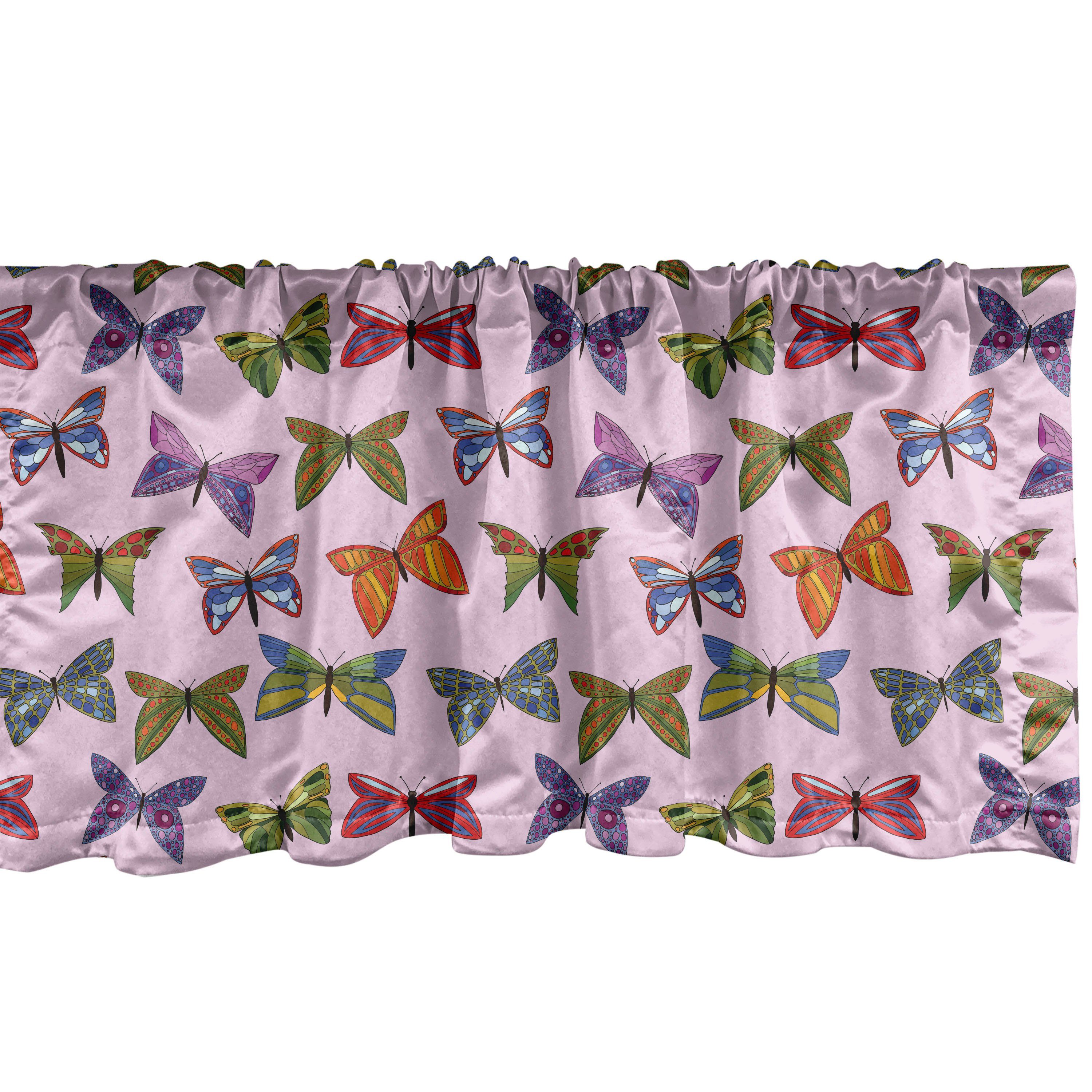 Scheibengardine Vorhang Microfaser, mit Küche für Dekor Schlafzimmer Bunt Schmetterlings-Kunst Volant Abakuhaus, Doodle Stangentasche
