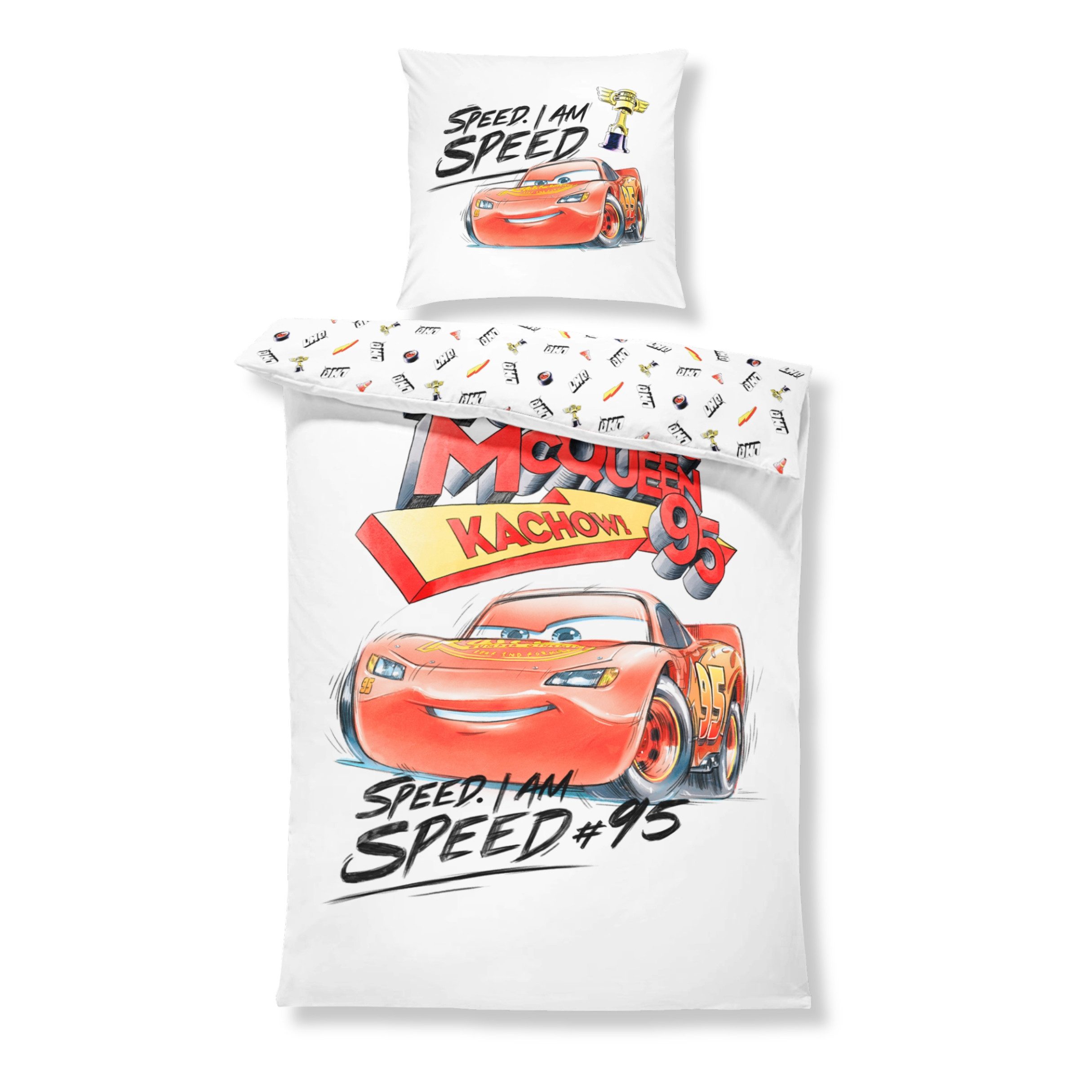 MTOnlinehandel Bettwäsche Disney Pixar Cars 135x200 + 80x80 cm, Renforcé, 100% Baumwolle, 2 teilig, Wende-Motiv Lightning McQueen für kleine Rennfahrer mit großen Träumen