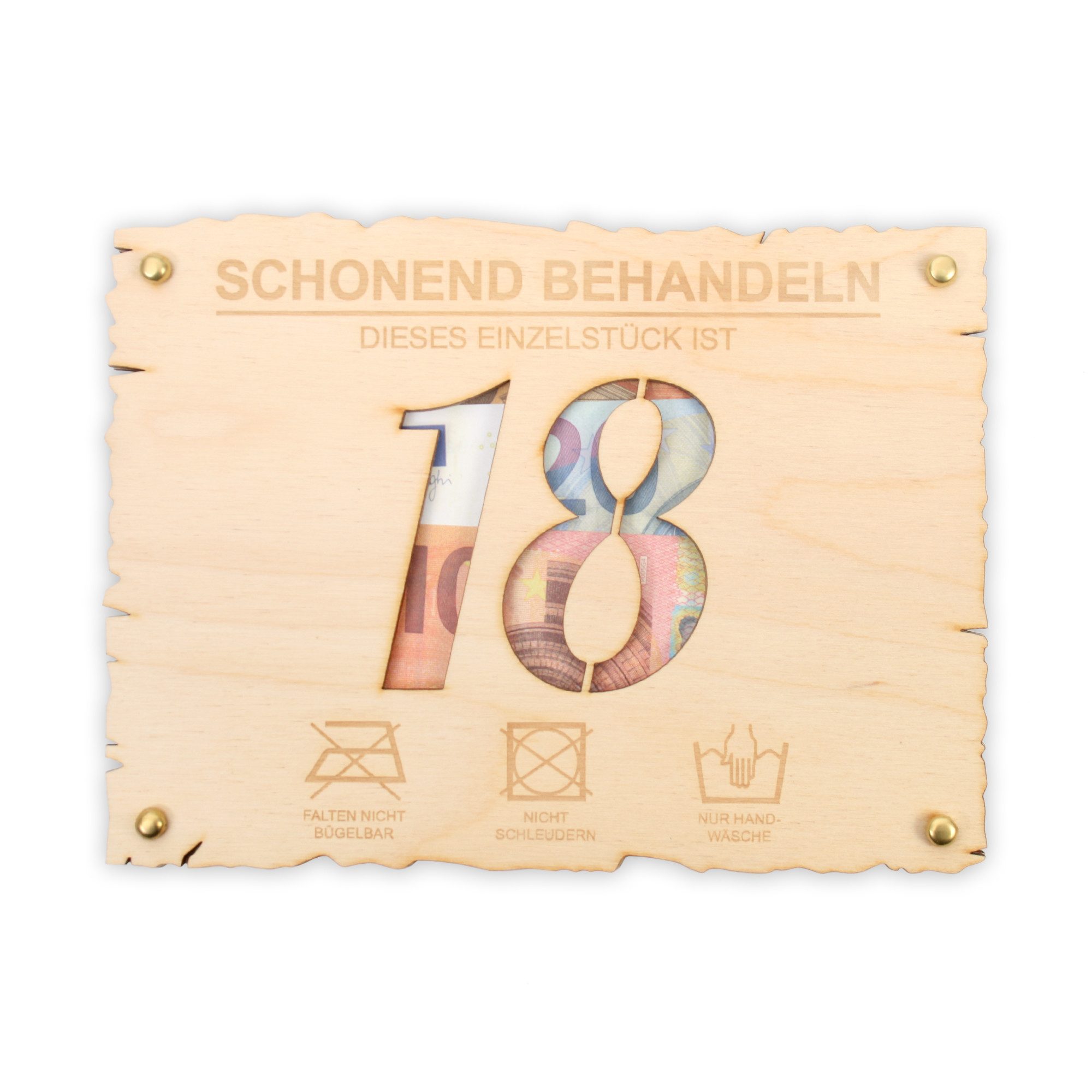 Kreative Feder Glückwunschkarte 3D Glückwunsch-Karte „Schonend behandeln“ aus Holz zum Geburtstag, DIY Holzkarte für Geldgeschenke; Größe ca. 14,6 x 19,7cm