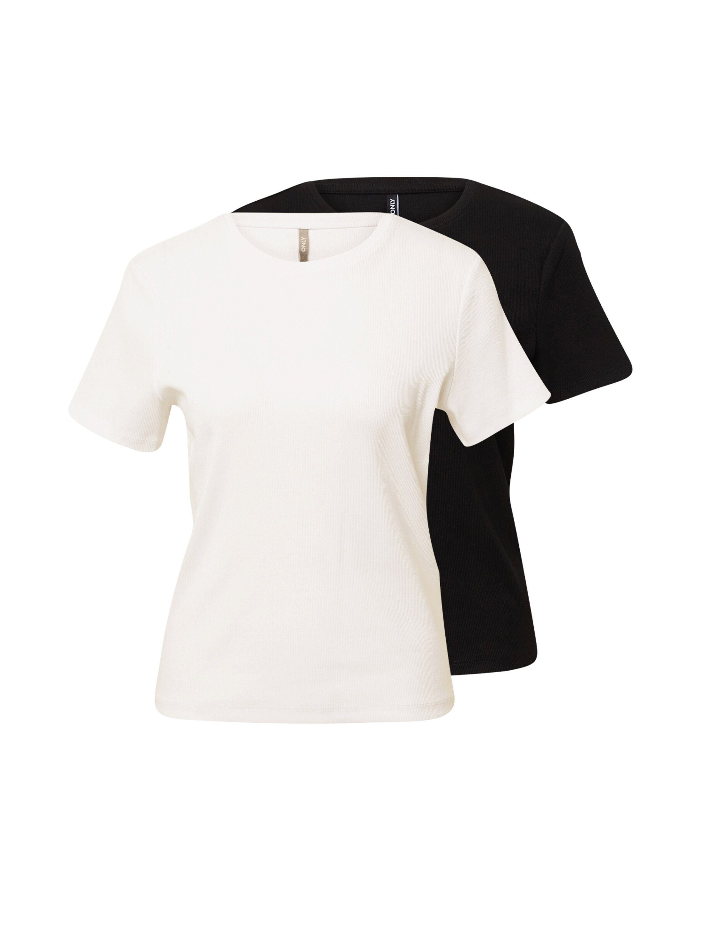 ONLY T-Shirt NULAN (2-tlg) Details, Bündchen-/Rippstrick-Kragen Plain/ohne