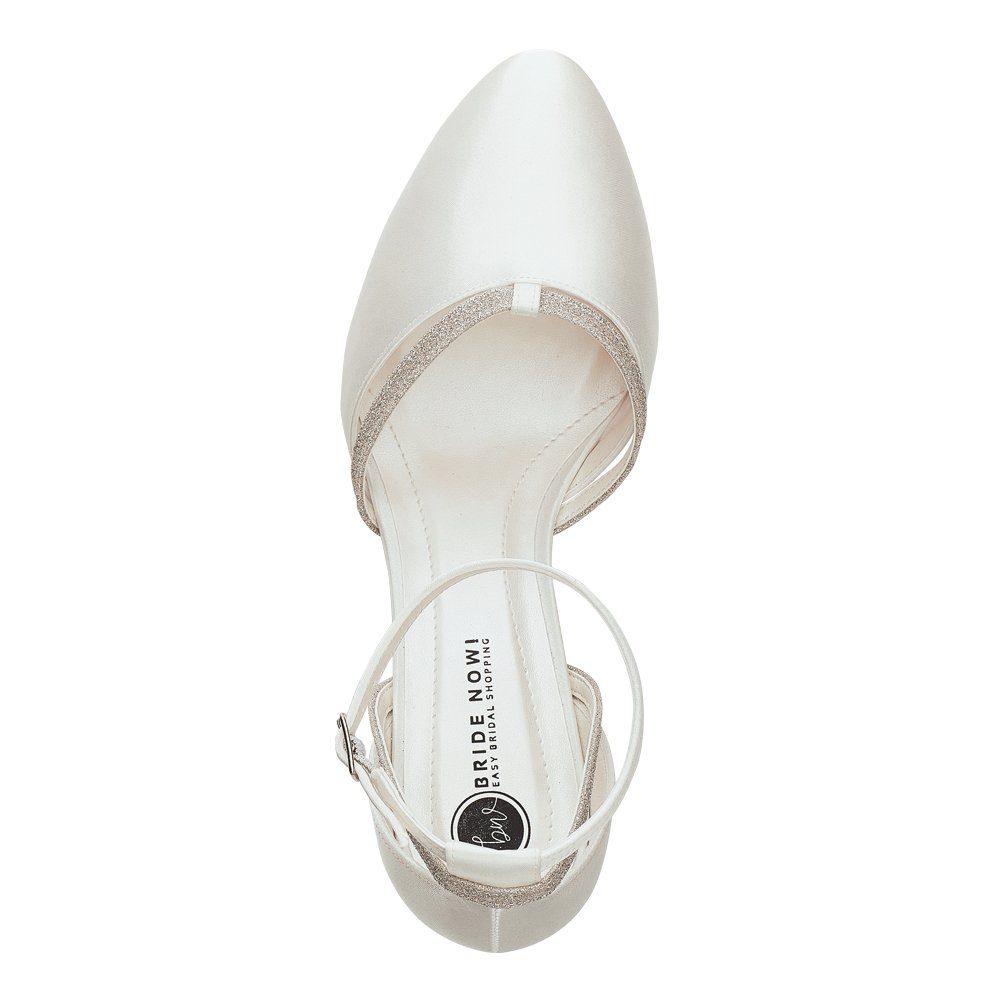 Damen gepolstert creme Blockabsatz Bride Now! Satin Pumps Brautschuhe Pumps glitzernd