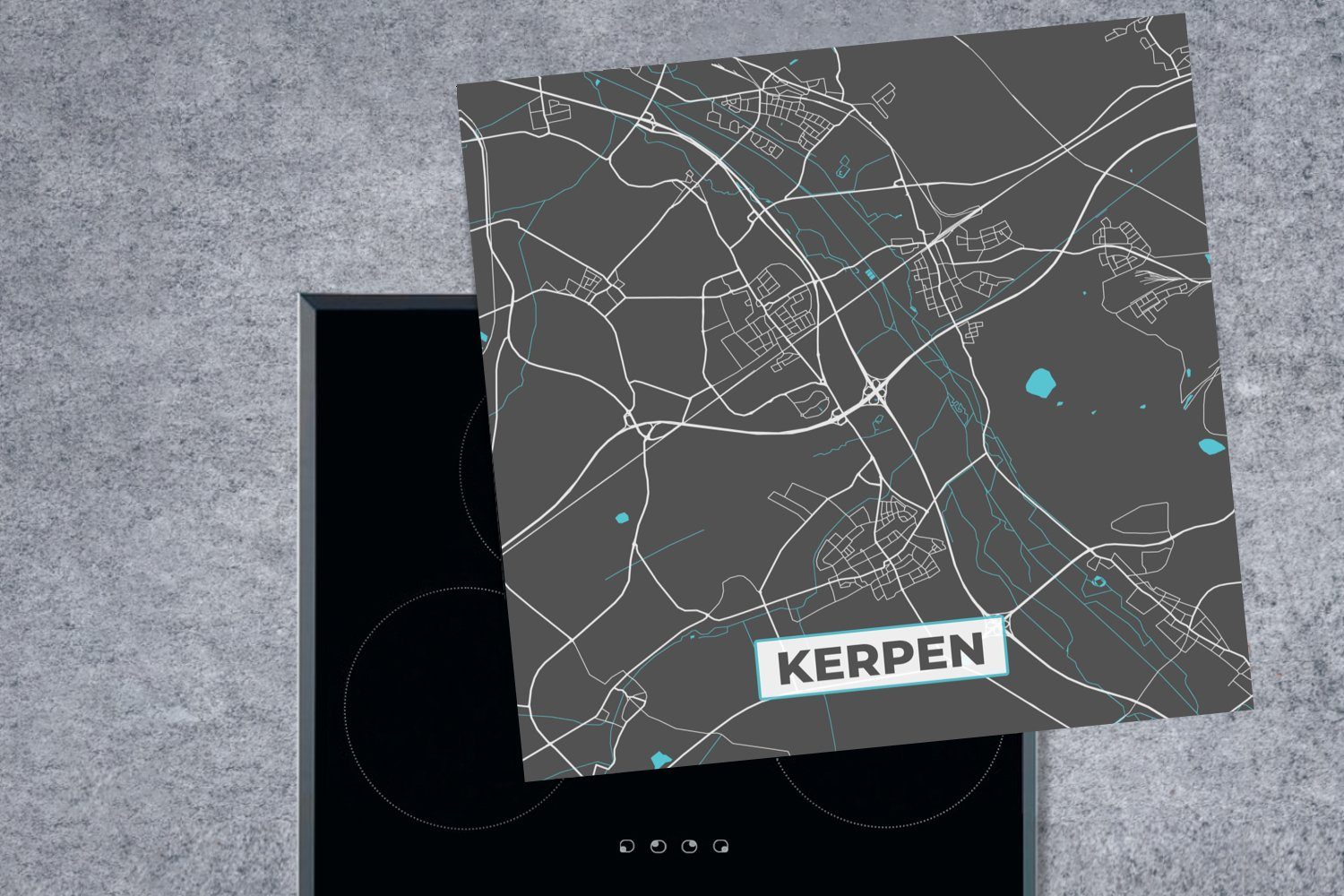 Herdblende-/Abdeckplatte Karte, küche - Arbeitsplatte - - (1 Stadtplan tlg), Deutschland 78x78 Vinyl, Ceranfeldabdeckung, MuchoWow - cm, für Kerpen Blau