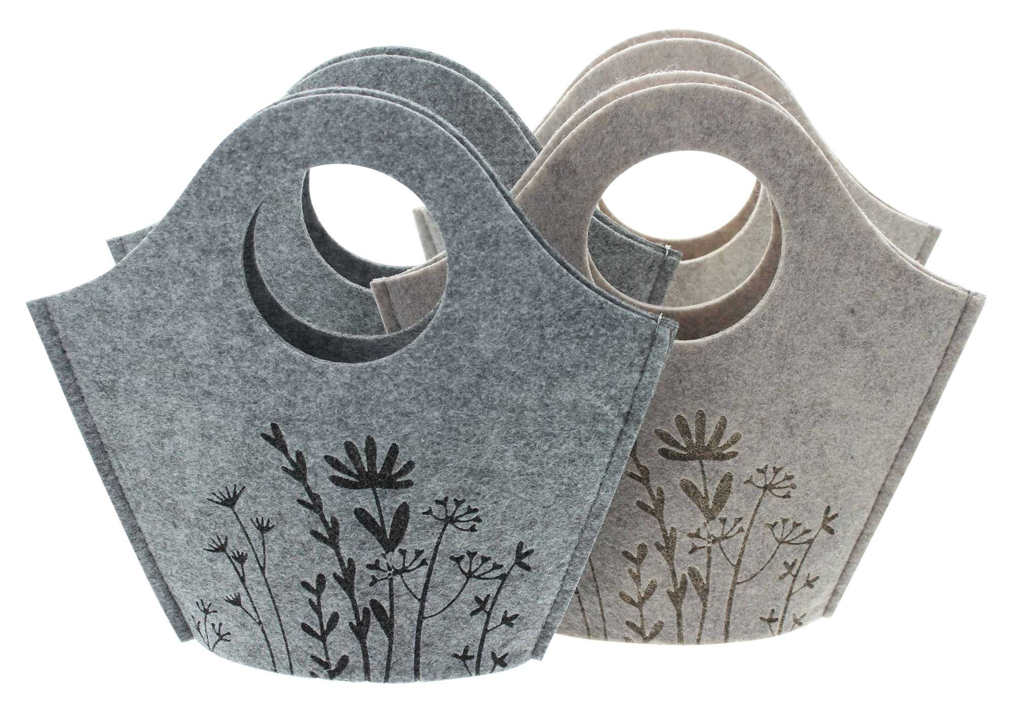 Dekoleidenschaft Geschenkbox "Blumenwiese" Filztasche beige & grau, Filz Osterkörbchen, Filzbeutel (4 St., im Set), aus recyceltem PET