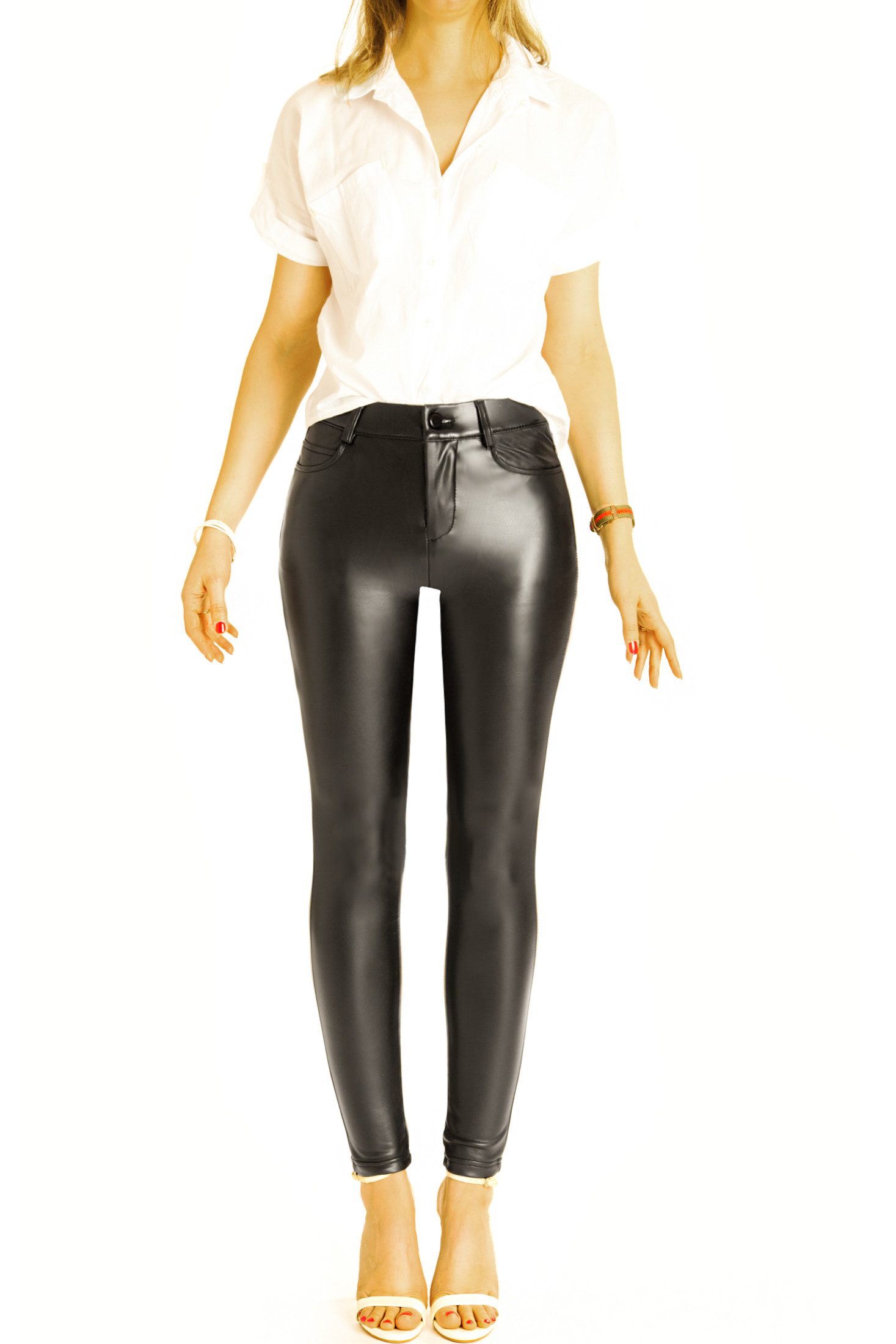 be styled Lederimitathose Röhrenhose vegane skinny low waist Hose Kunstlederhose - Damen - j47k Unifarben