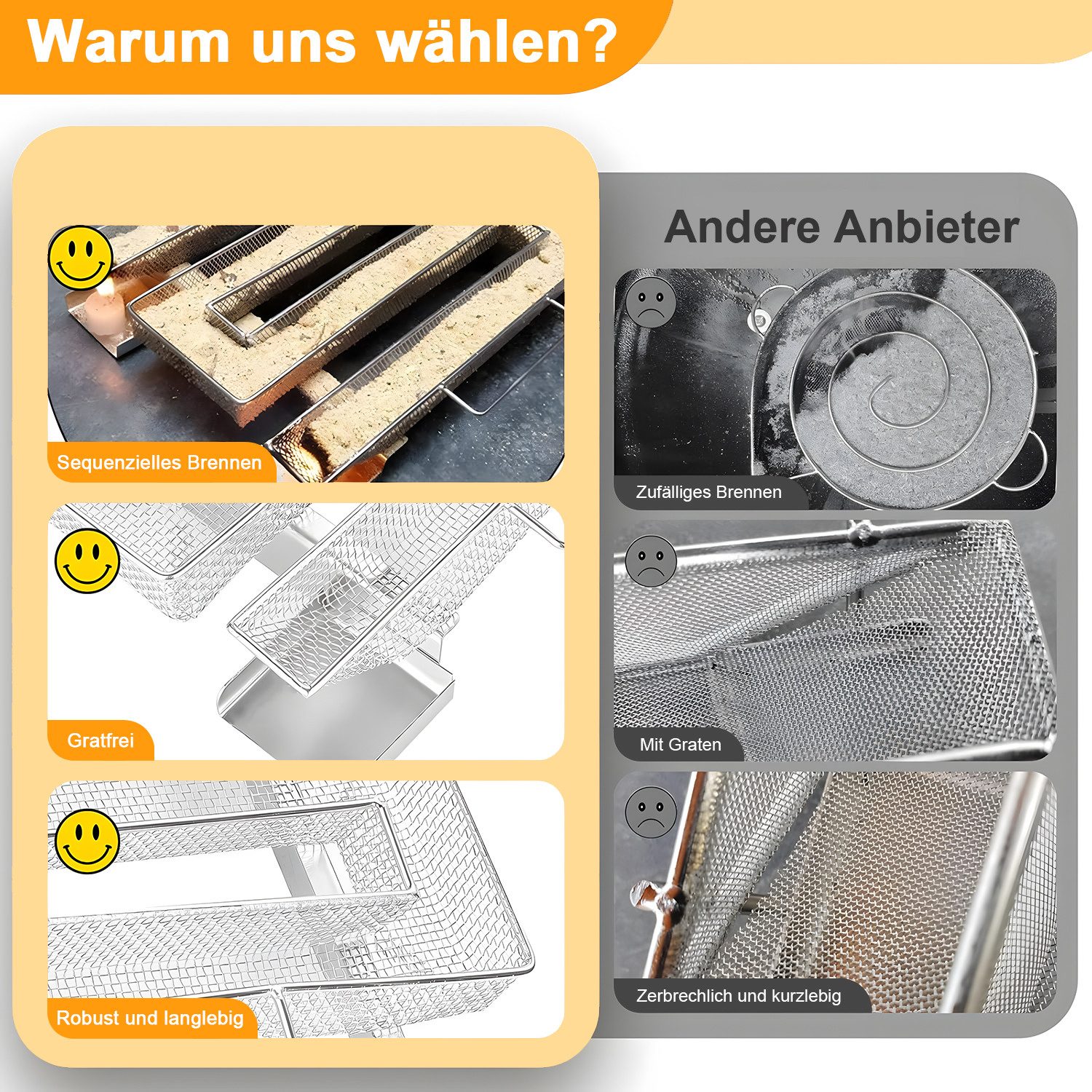 SURFOU Räucherbox Kaltrauchgenerator mit Henkel Edelstahl Räucherschnecke Räucherspirale (Rauchgenerator für Grills, BBQ, Food Smoker, Räucheröfe) Mit Griff Kal – Bild 5 von 5