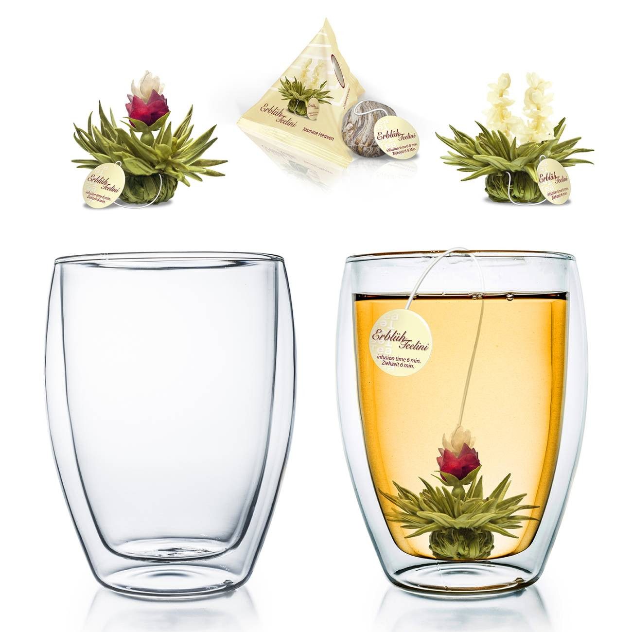 Creano Tee Doppelwandiges Thermoglas 2er-Set, 250ml inkl. 2x ErblühTeelini Weiß, 1 x 2 St.