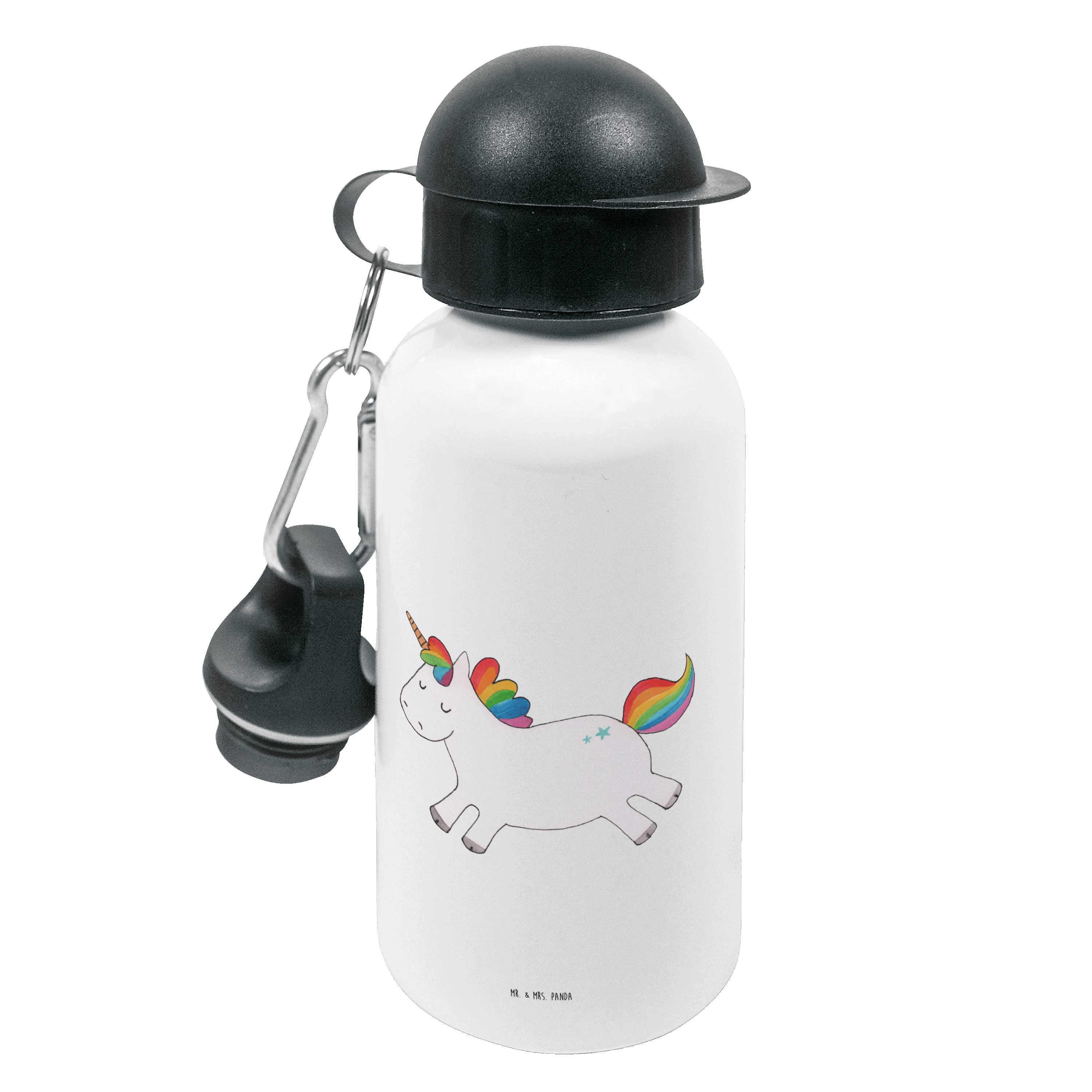 Mr. & Mrs. Panda Trinkflasche Einhorn Happy - Weiß - Geschenk, Kindergarten Flasche, Spaß, glücklic