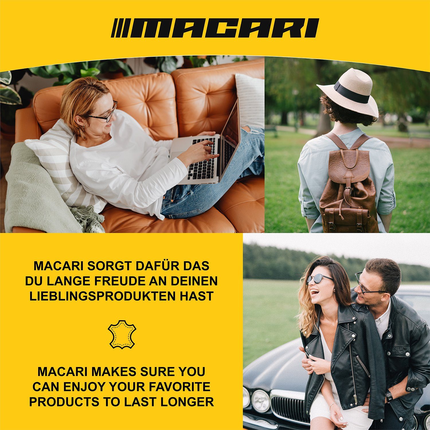 Macari Premium Leather Care Set for Leather Couches, Cars, Shoes, and Leather (Leather Couch, Car Furniture, Jacket, Clothing, Sofa, Handbag, Shoes, Saddle, Leather Grease, [4-pcs. 500ml])