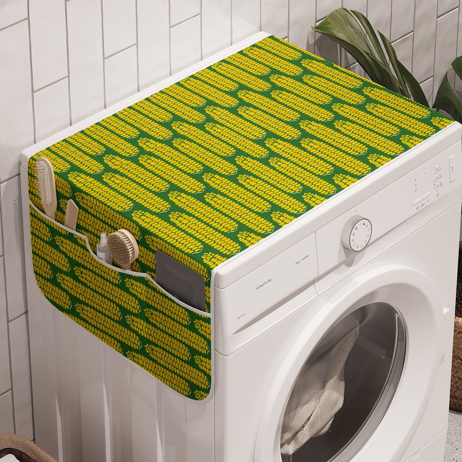 Anti-Rutsch-Stoffabdeckung Essen Corns Waschmaschine Abakuhaus Geometrische Trockner, Muster für Stil und Badorganizer