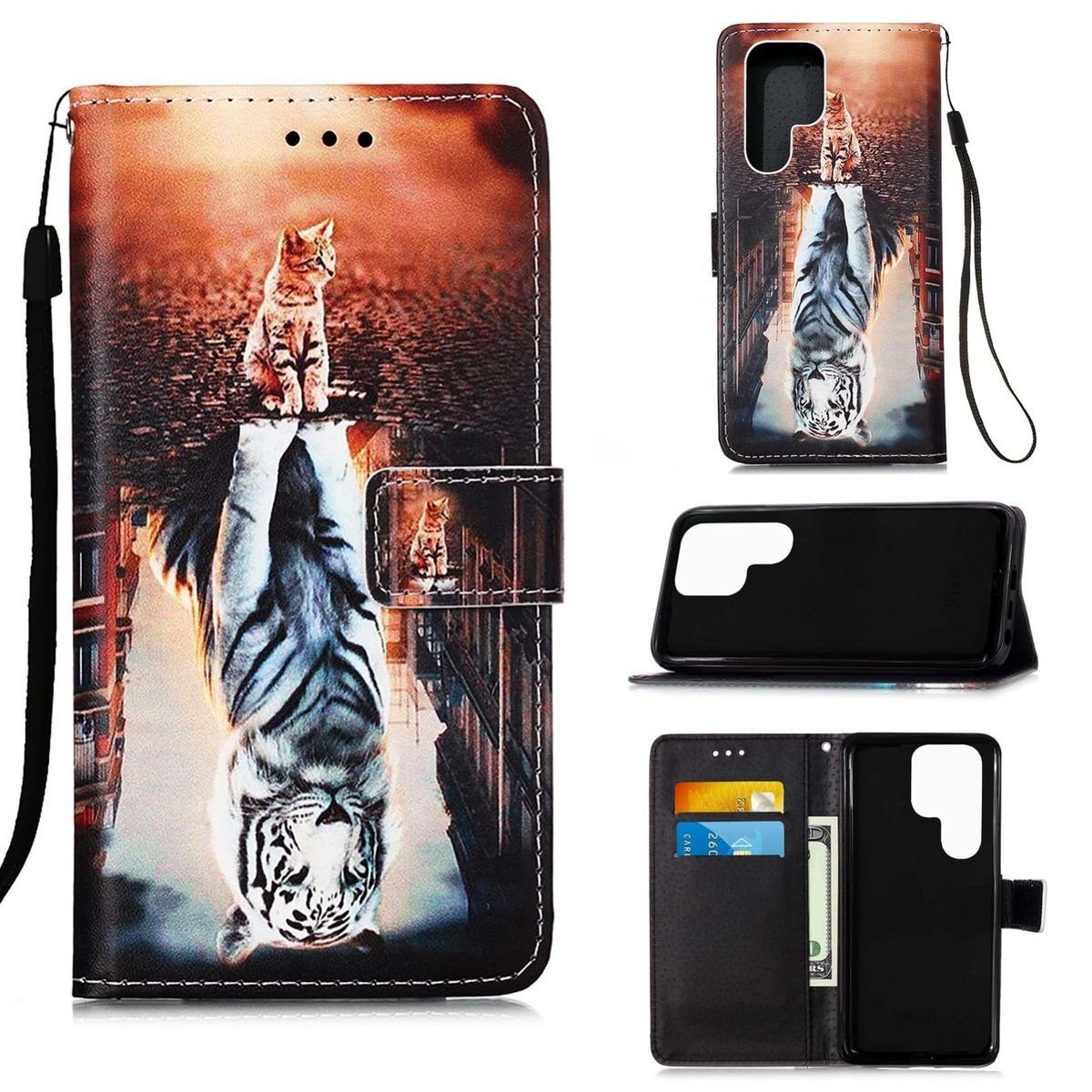 Wigento Handyhülle Für Samsung Galaxy S22 Ultra 5G Kunstleder Handy Tasche  Book Motiv 1 Schutz Hülle Case Cover Etui Neu