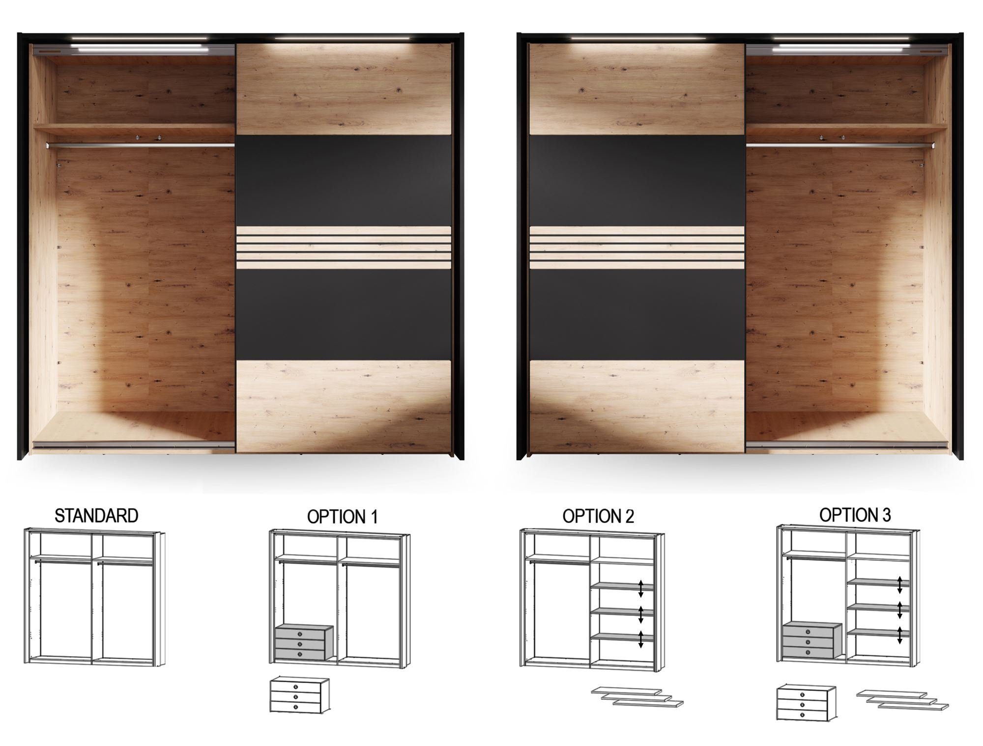Schlafzimmer (Sparset, 10269, Artisan 58 6-St), 6-tlg Kessel Janet Schlafzimmer-Set Set aufm Eiche/Schwarz schick und Funktional