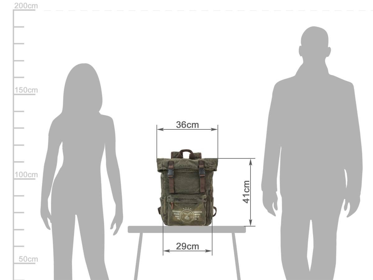 Greenburry Tagesrucksack "Aviator" Explorer No1 Canvas 36x41cm khaki, mit Tabletfach, rustikaler Vintagestil