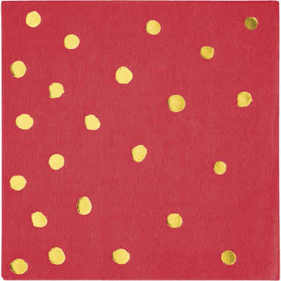 Creative Converting Papierserviette Servietten Cocktailservietten Rot mit goldenen Punkten, 16 Stück, Rot mit goldenem Folienaufdruck