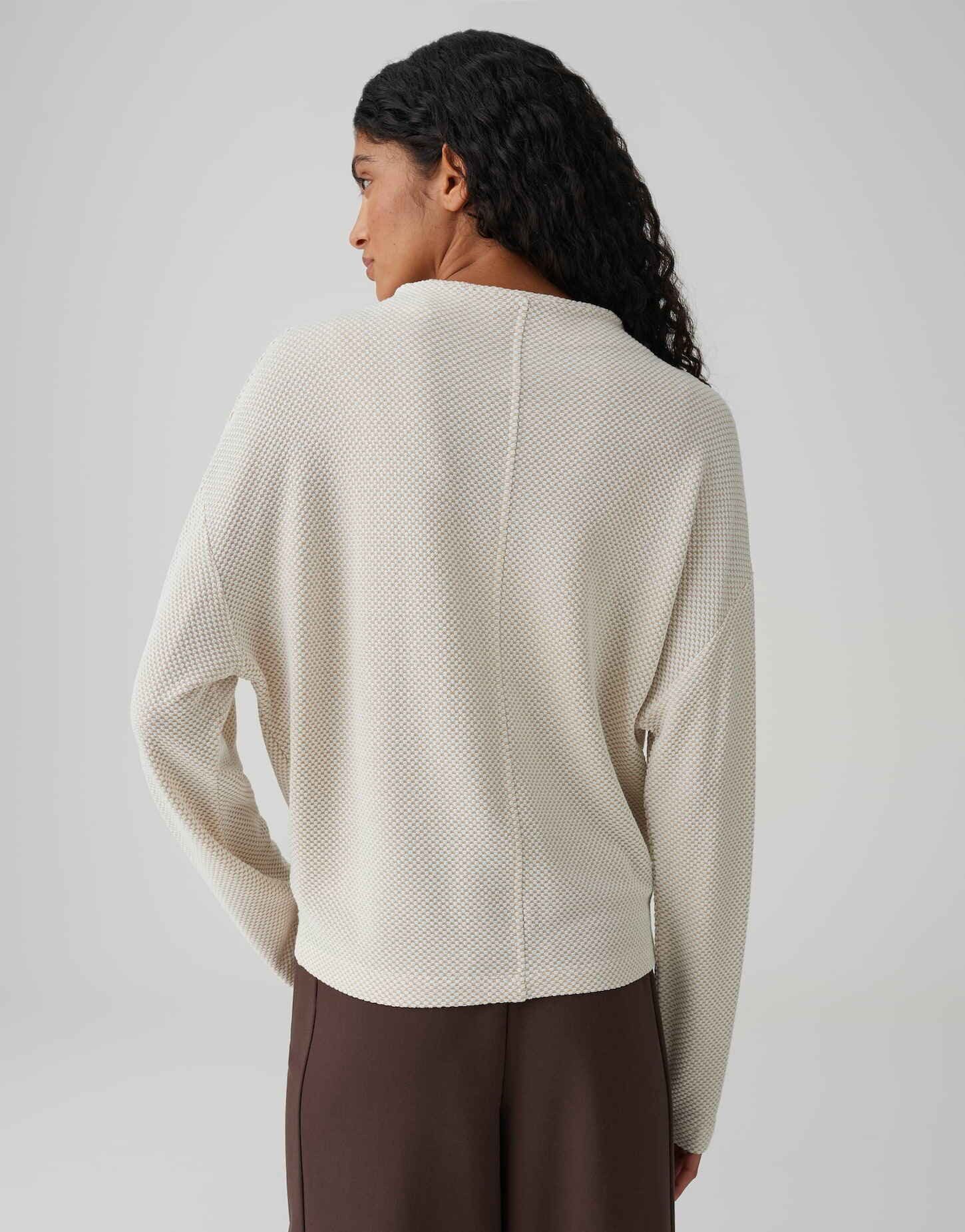 OPUS Longsleeve SERATA mit zweifarbiger Textur Lockere Passform, schmal zulaufender Schnitt, überschnittene Schulter