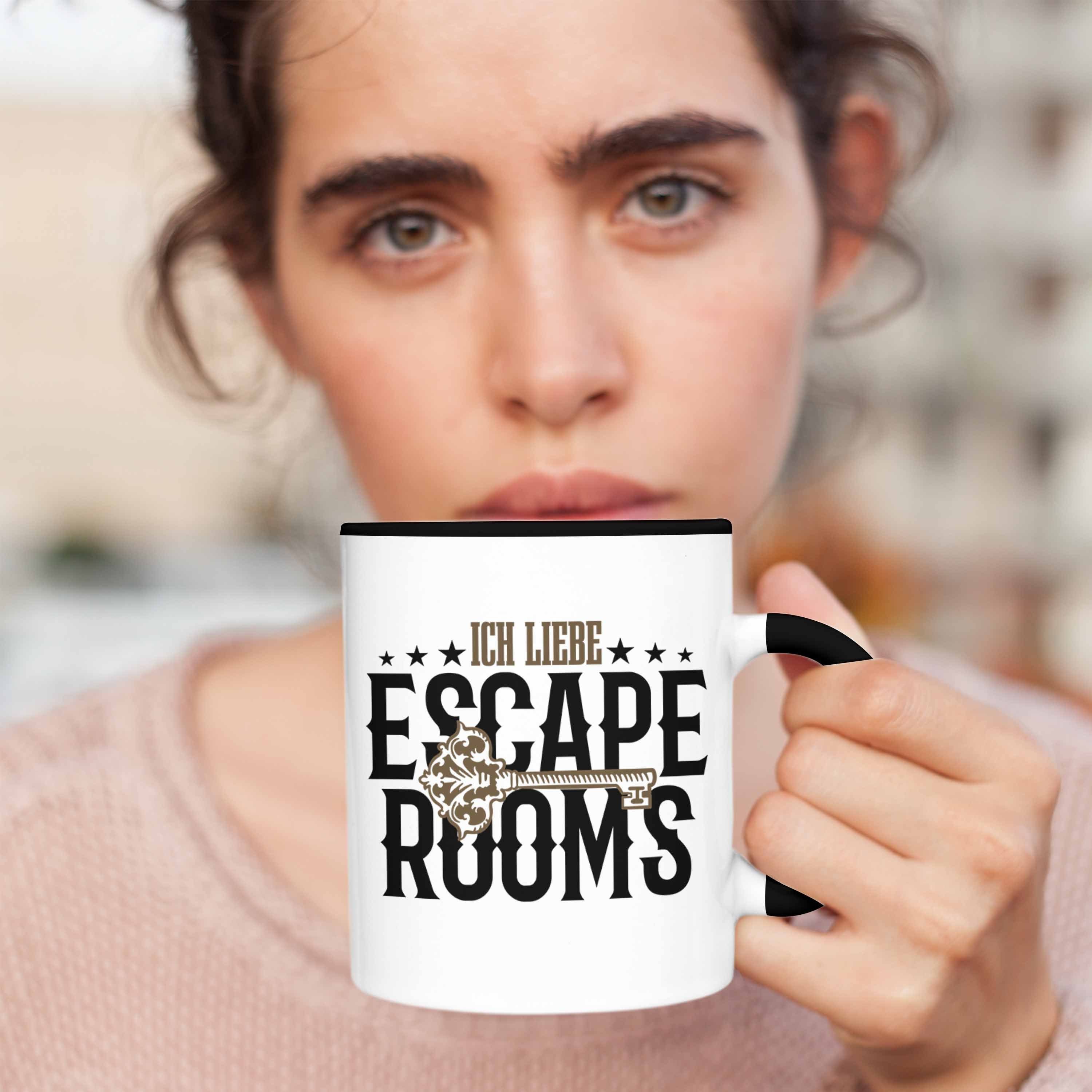 Trendation Tasse Escape Room Escape Schwarz Lustige Tasse Fans Room Geschenkidee