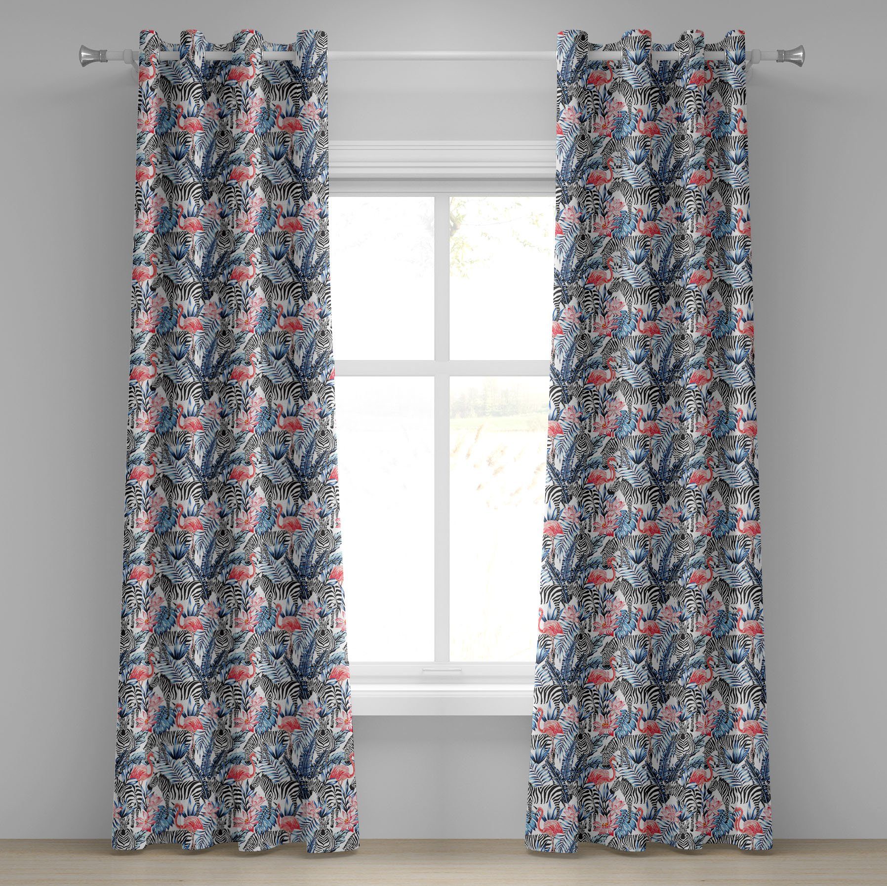 Wohnzimmer, Gardine Schlafzimmer Aquarell 2-Panel-Fenstervorhänge für mit Abakuhaus, Flamingo Dekorative Zebra