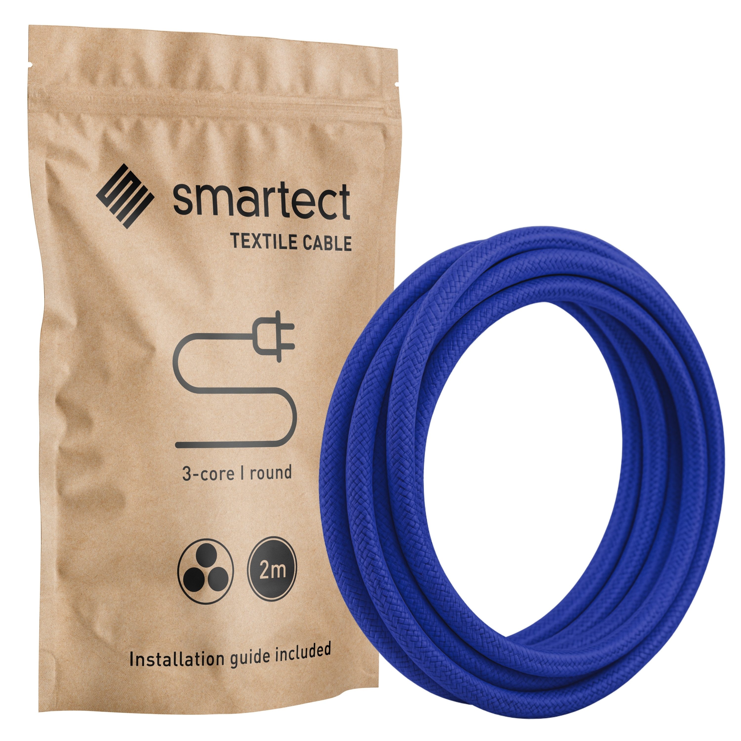 smartect smartect Textilkabel Round Stromkabel, (200 cm), Stoffkabel Elektro für eigenes DIY-Projekt