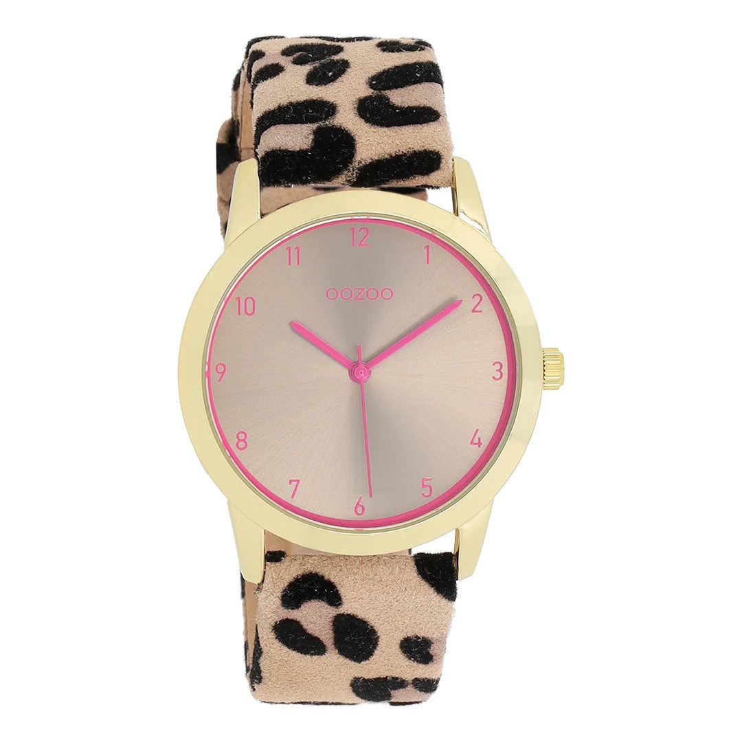 OOZOO Quarzuhr Damenuhr C11374 IP-Gold Pink Taupe Lederband 38 mm, elegante Armbanduhr für Damen