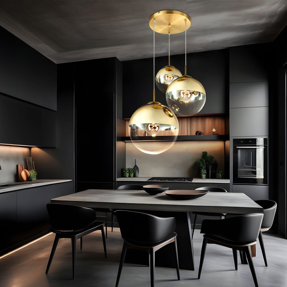 GLOBO LIGHTING LED Pendelleuchte, Leuchtmittel inklusive, Warmweiß, LED Hängelampe Pendelleuchte Glas 3 flammig goldfarben Glaskugel