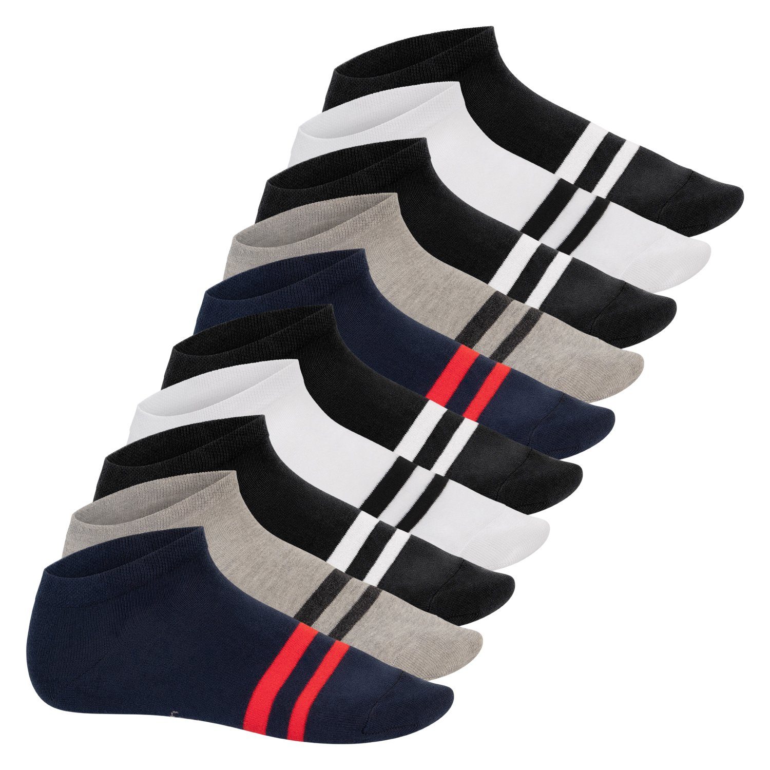 Footstar Füßlinge Damen & Herren Sneaker Socken mit Blockringeln (10 Paar)