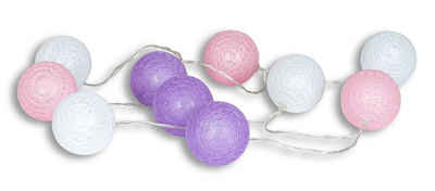Levandeo® Lichterkette, 10er Lichterkette LED Kugeln Lampions Baumwolle Rosa Weiß Cotton Warmweiß