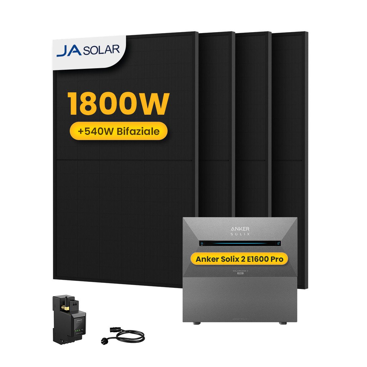 Anker Balkonkraftwerk 1800W Solaranlage Anker Solix Solarbank 2 E1600 Pro mit Smart Meter, (4xJA Solar450Wp Paneele und Smart Meter im Lieferumfang enthalten), Speicher mit integriertem Wechselrichter, All-in-One 1600 Wh Akku