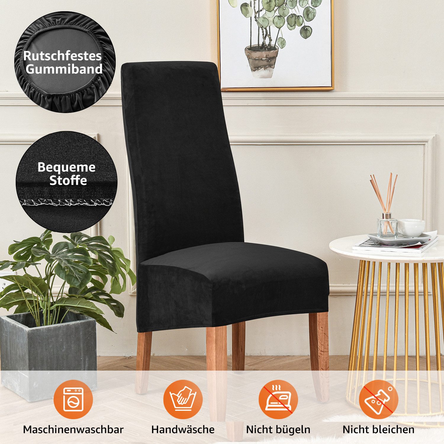 Simloveve Stuhlhusse Velvet Stretch Esszimmerstuhl Накидки Beständig Große Home Decor, Spandex Plüsch Чехлы на стулья Solide, für Küche, Hochzeit, Bankett