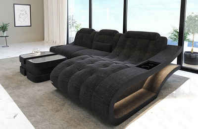 Sofa Dreams Ecksofa Polster Stoff Sofa Elegante H - L Form Stoffsofa Couch, mit LED, wahlweise mit Bettfunktion