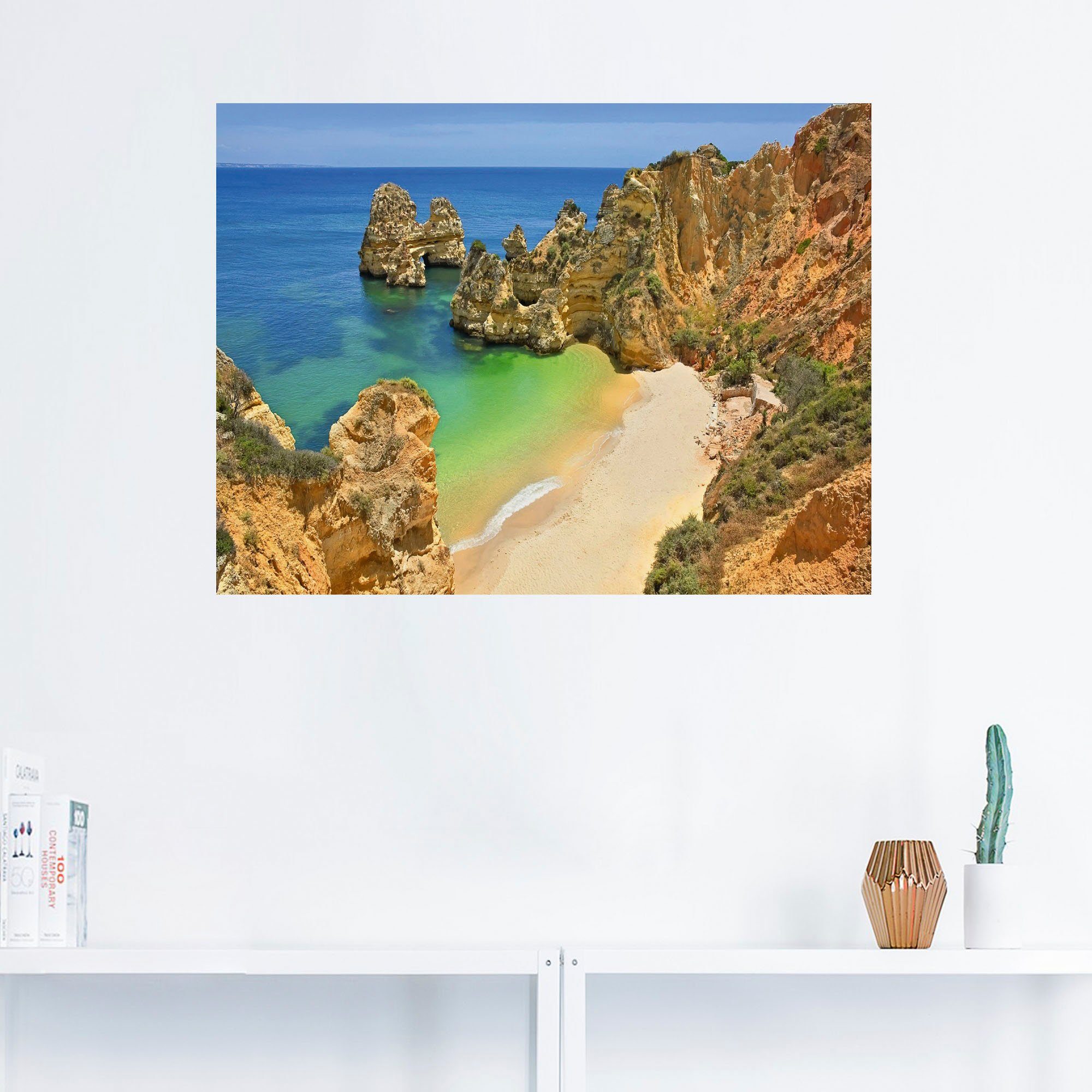 Wandaufkleber Alubild, Strand als oder (1 in Artland Leinwandbild, St), Wandbild Algarveküste, Farbige Größen Poster versch.