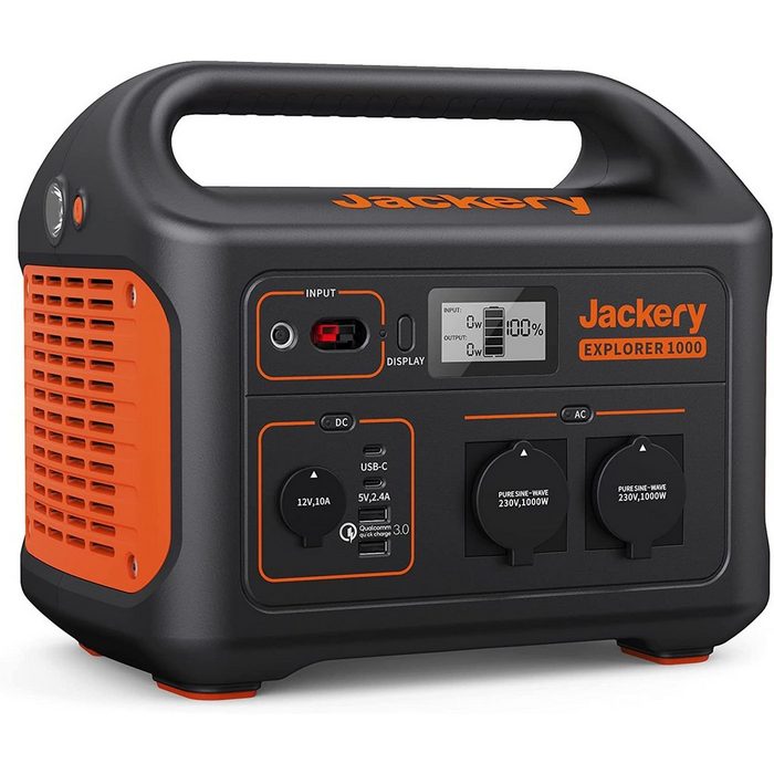 Jackery Jackery Explorer 1000 1002Wh Tragbare Powerstation Mobiler Stromspeicher mit 230V/1000W (Spitze 2000 W) Steckdose USB und QC Mobile Stromversorgung für Outdoors Heimwerken und als Notstromaggregat Powerstation
