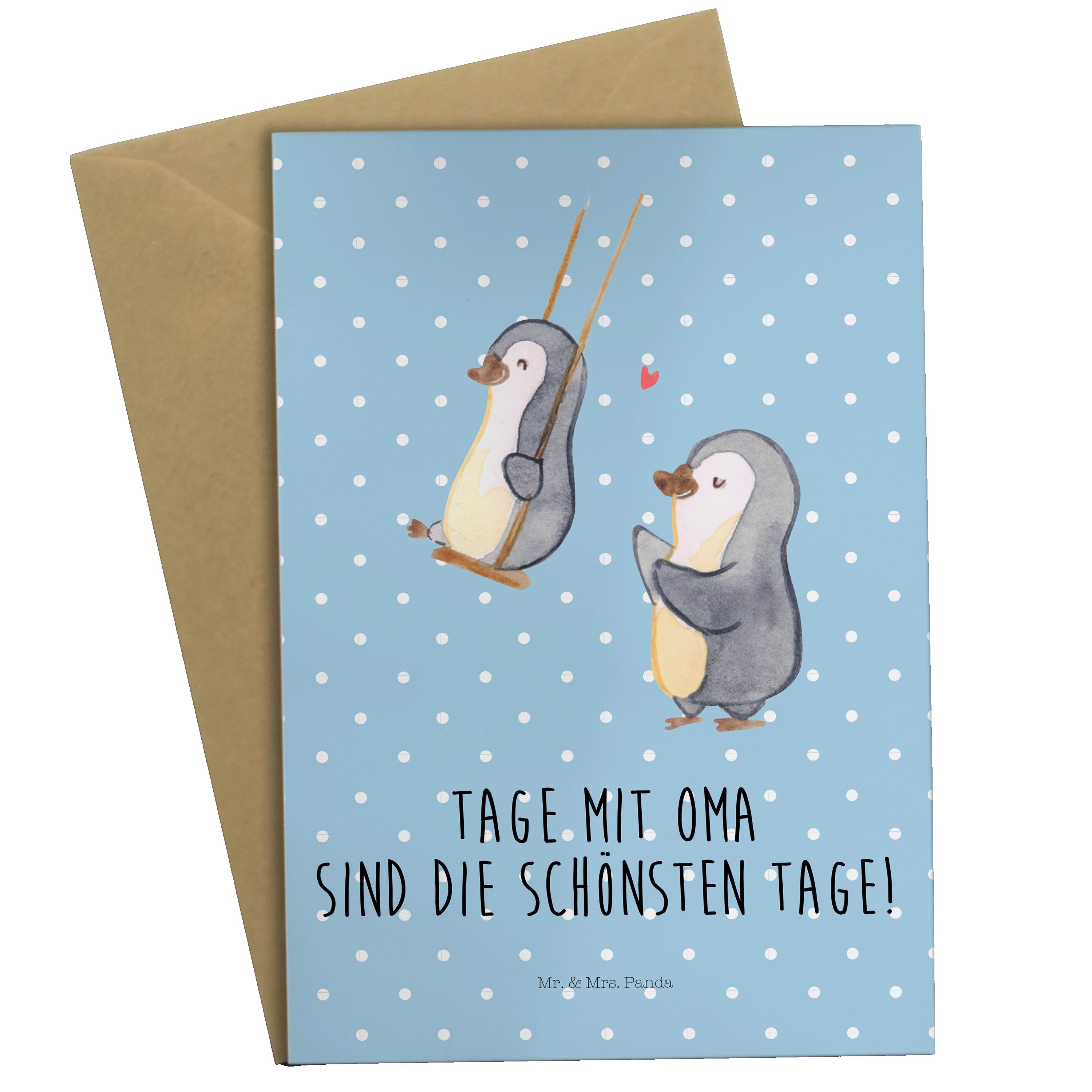 Mr. & Mrs. - Oma, beste Pinguin schaukeln Panda - Schwester Geschenk, Pastell Grußkarte Oma Blau