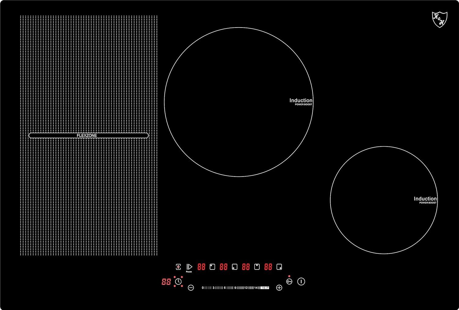 K&H Induktions-Kochfeld K&H 4 Zonen 77cm FLEX SLIDER Control Induktionskochfeld Autark Eingebaut 77-IN-6800FLX, Einbaufähig und Autark