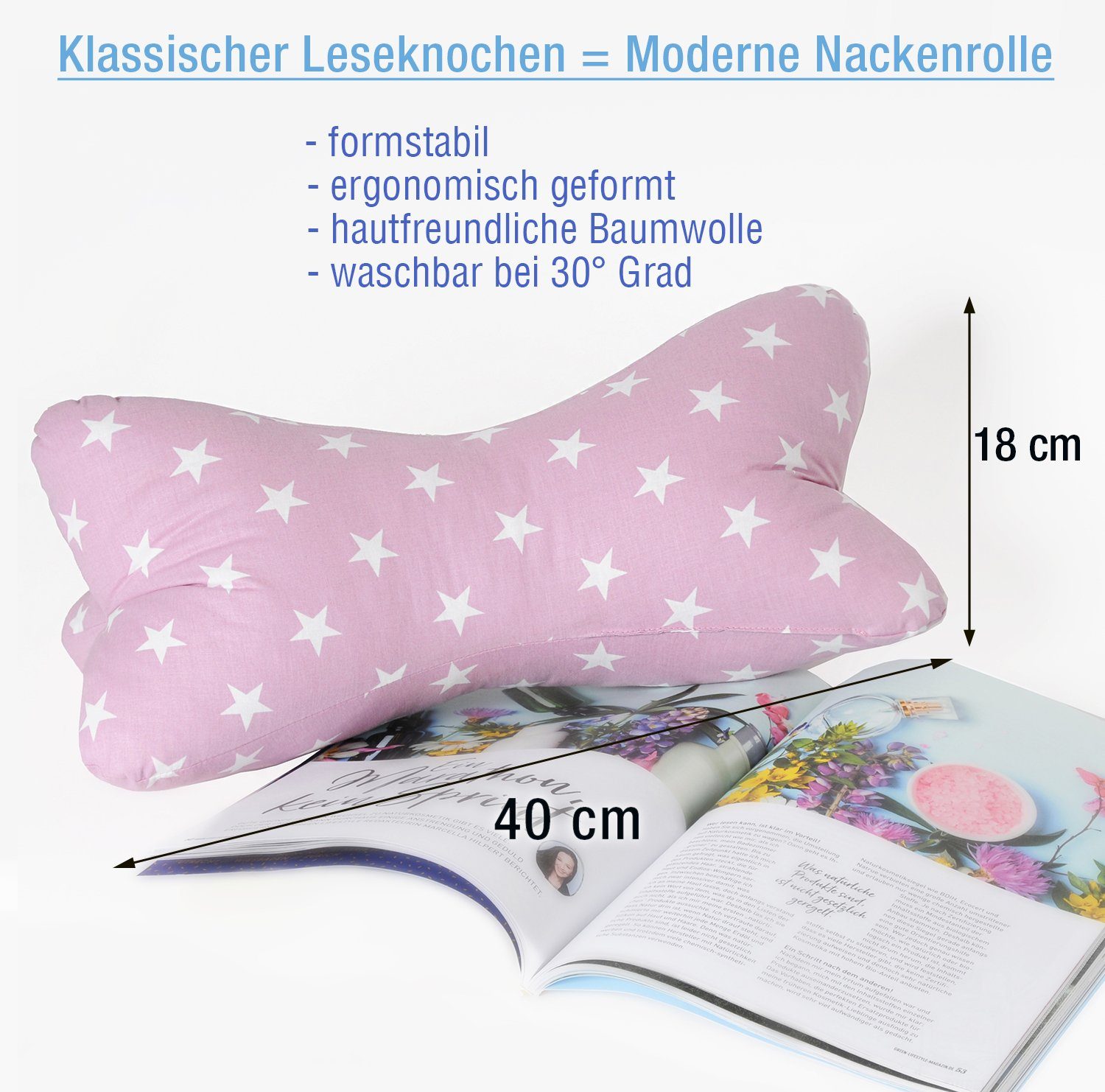 Dr. Berger Living Nackenkissen Original Dr. Berger Leseknochen Stern Rosa 40 x 18 cm