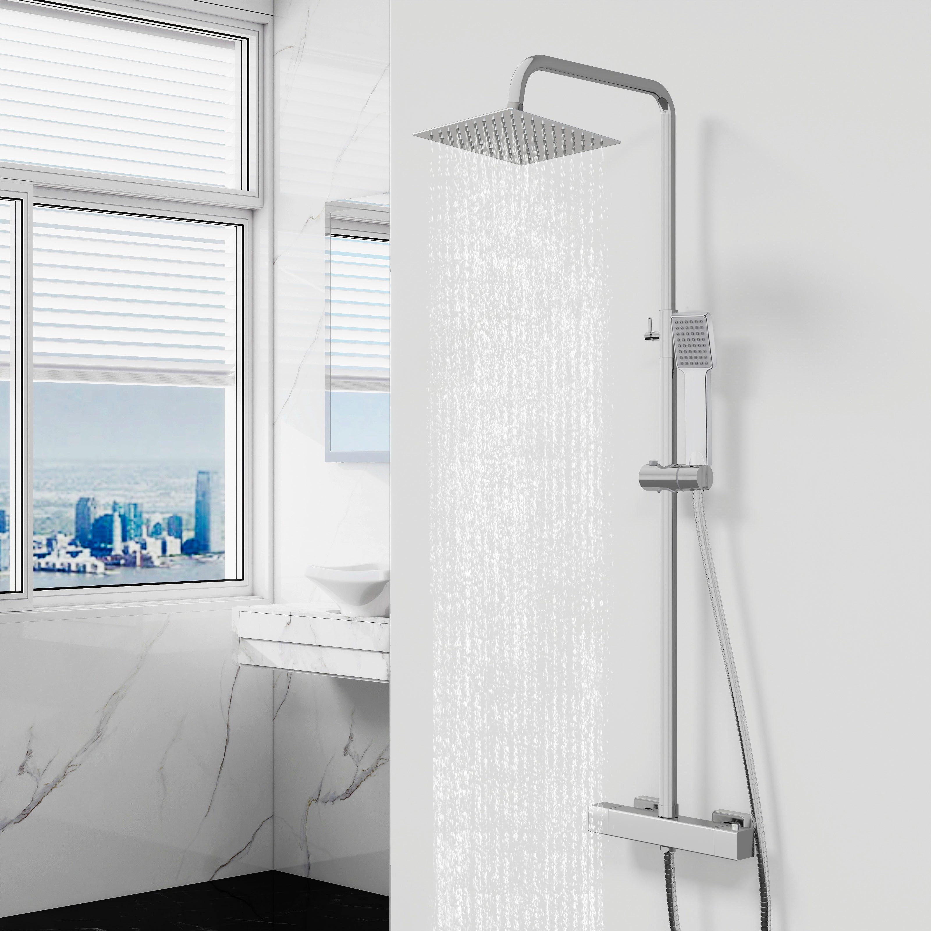 Aica Sanitär Duschsystem Thermostat Duscharmatur Regendusche Duschset mit H günstig online kaufen